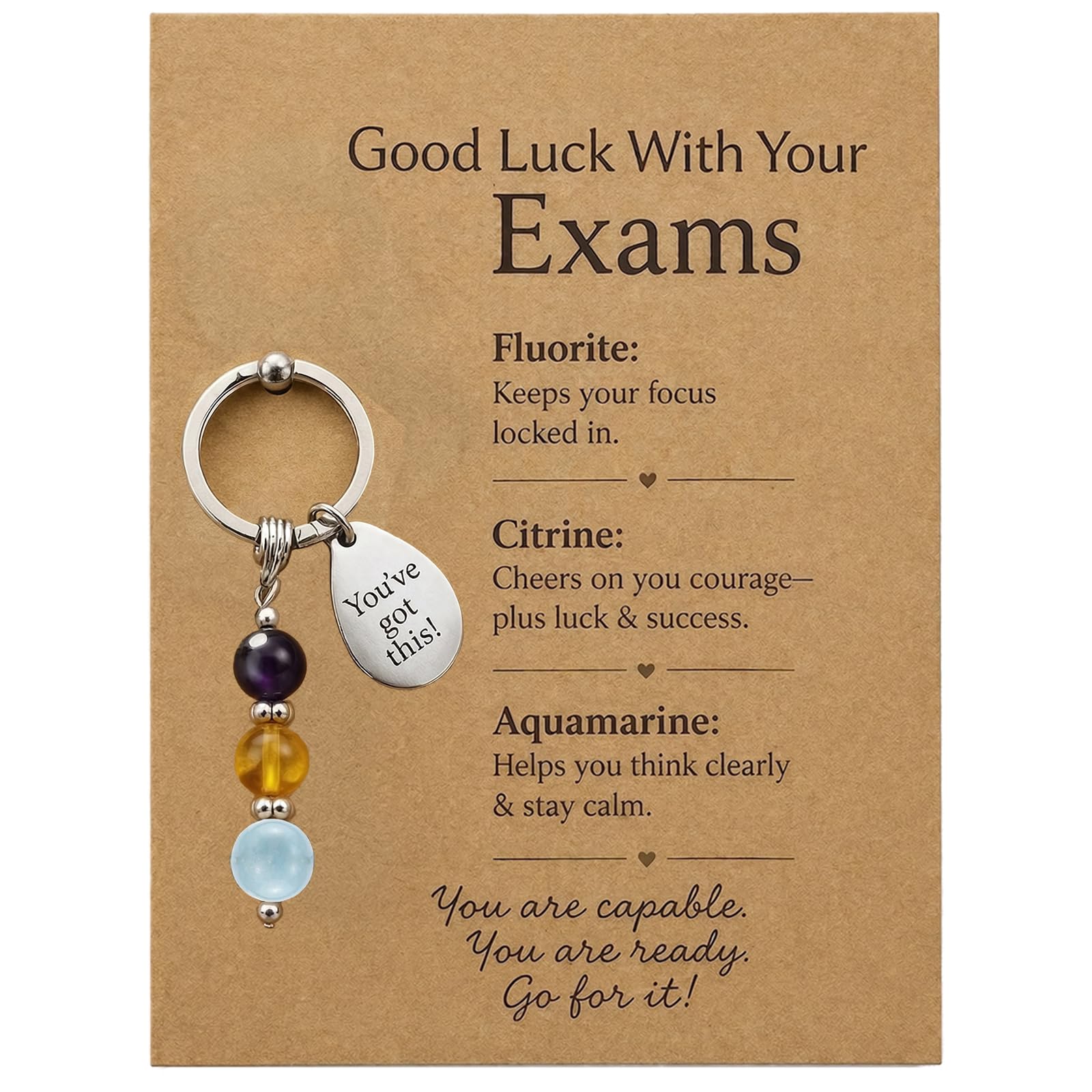 Aikobaa Unisex Colourful Exam Good Luck Crystal Gift Set, Good Luck Keychain With Card, Student Gifts For Revision, Exam Stress Relief Gifts, Good Luck Crystals