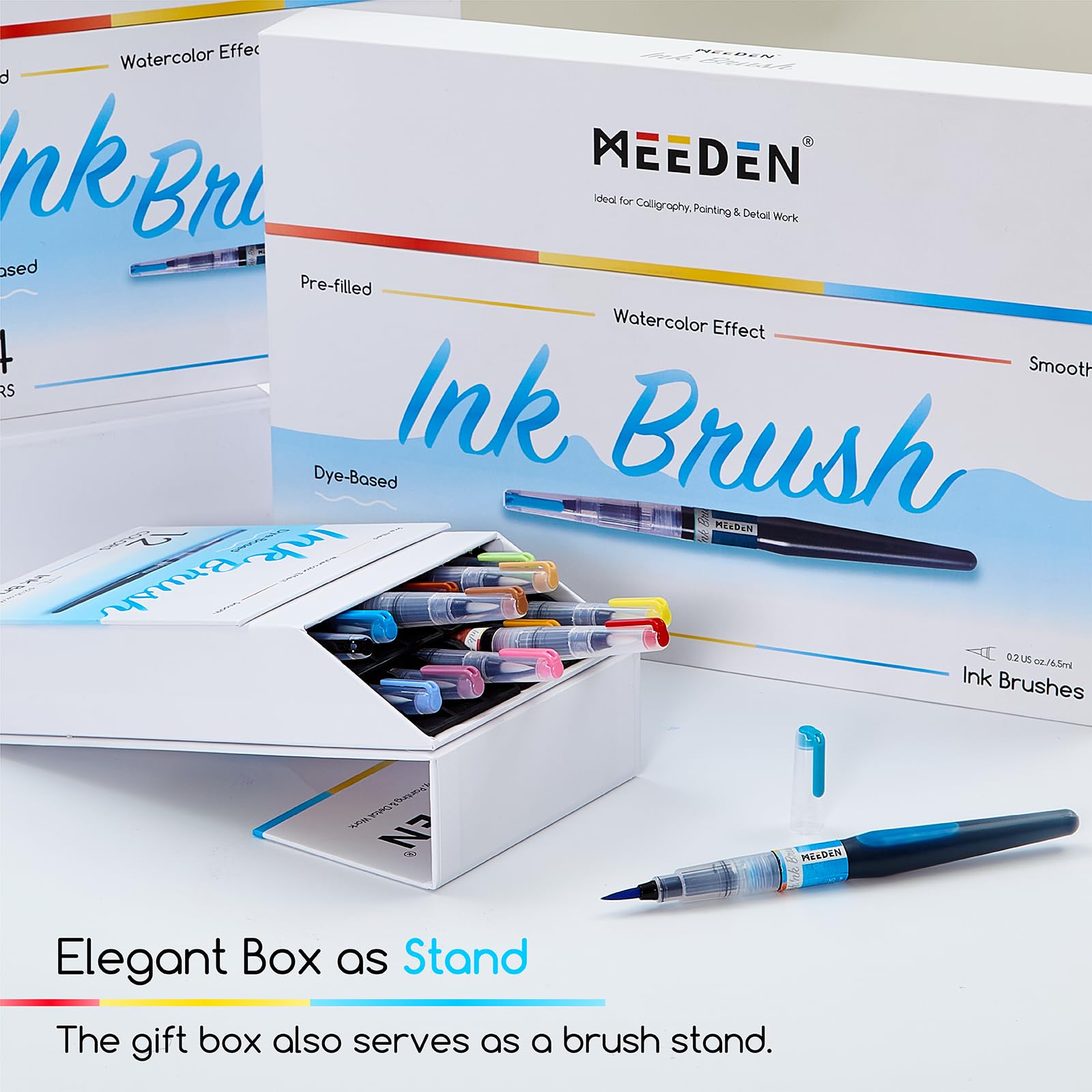 MEEDEN Pinceles de tinta de acuarela líquida: juego de 24 pinceles básicos vibrantes + 12 colores nacarados a base de tinta de acuarela, juego de pinceles creativos, regalo para artistas