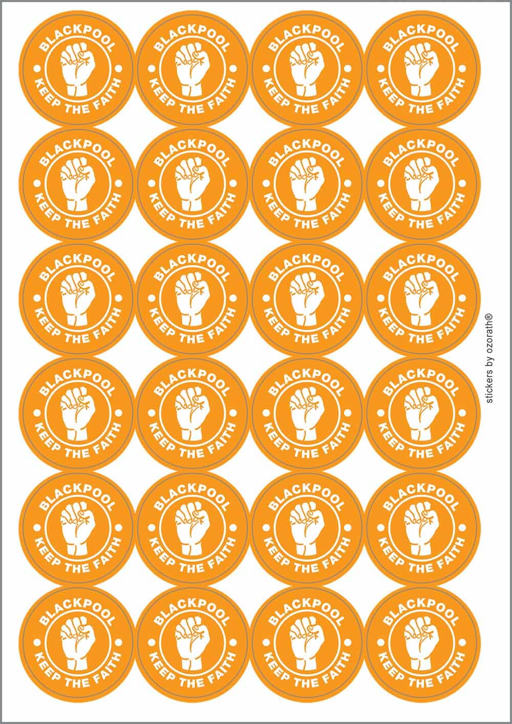Blackpool Keep The Faith Northern Soul Circular Matt Paper Stickers A4 Sheet of 24 (Each Sticker is 45mm Diameter)