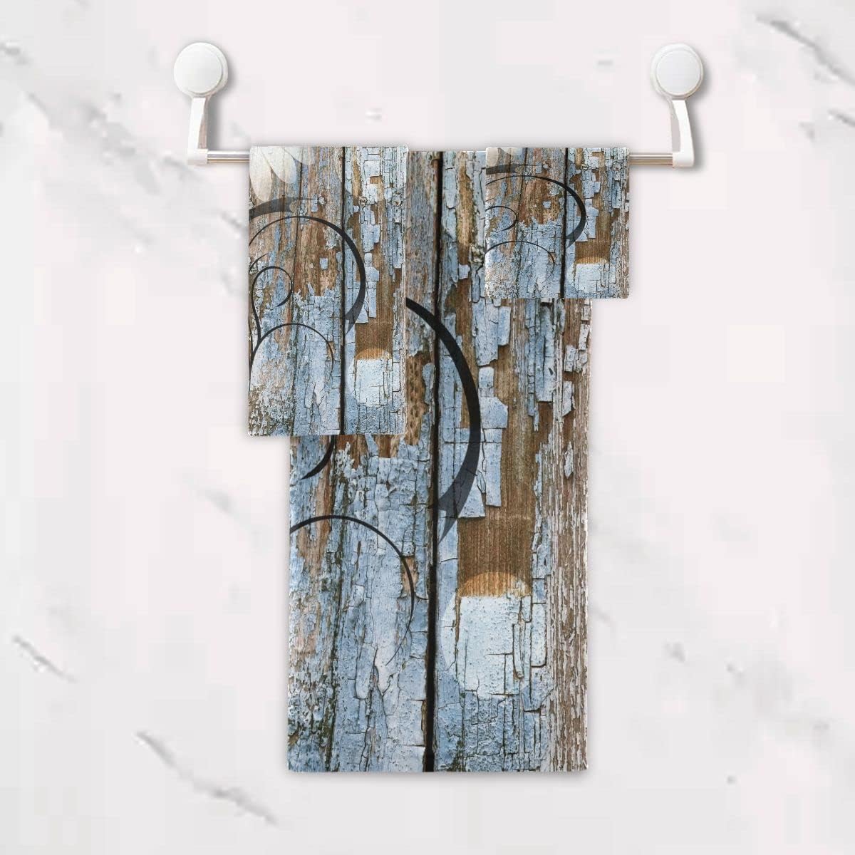 Rustic Daisy Bath Towels Set Blue Brown Floral Farmhouse Spring Country 3 Piece Bathroom Towel Set(1 Luxury Bath Towel 1 Hand Towel 1 Washcloth) Soft Absorbent Decorative Kitchen Shower Towel