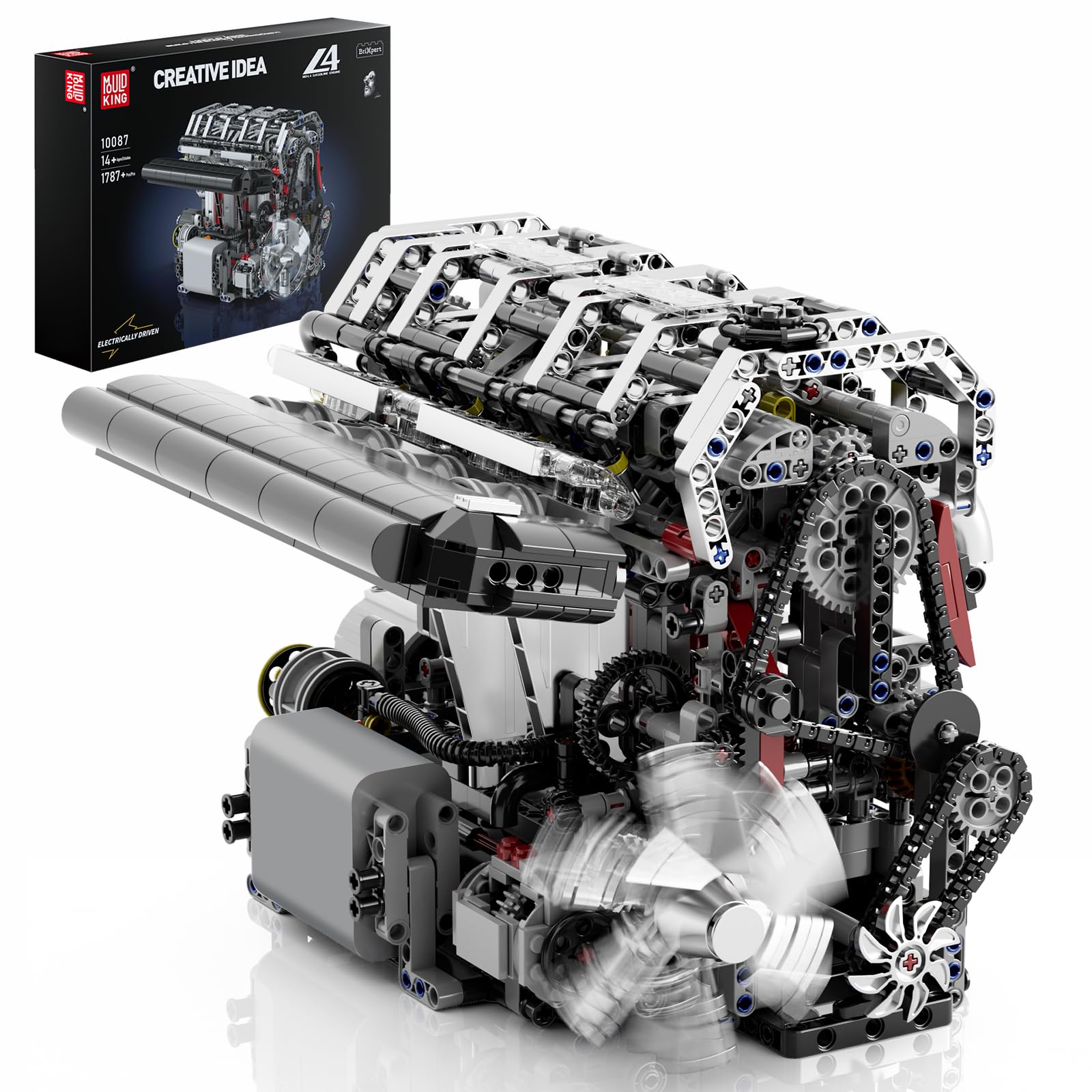Mould King 10087 Technik L4 Motor Bausatz Bausteine Klemmbausteine Motor Motorbausatz Engine Kit Spielzeug Geschenke für Erwachsene(1787 Teile)