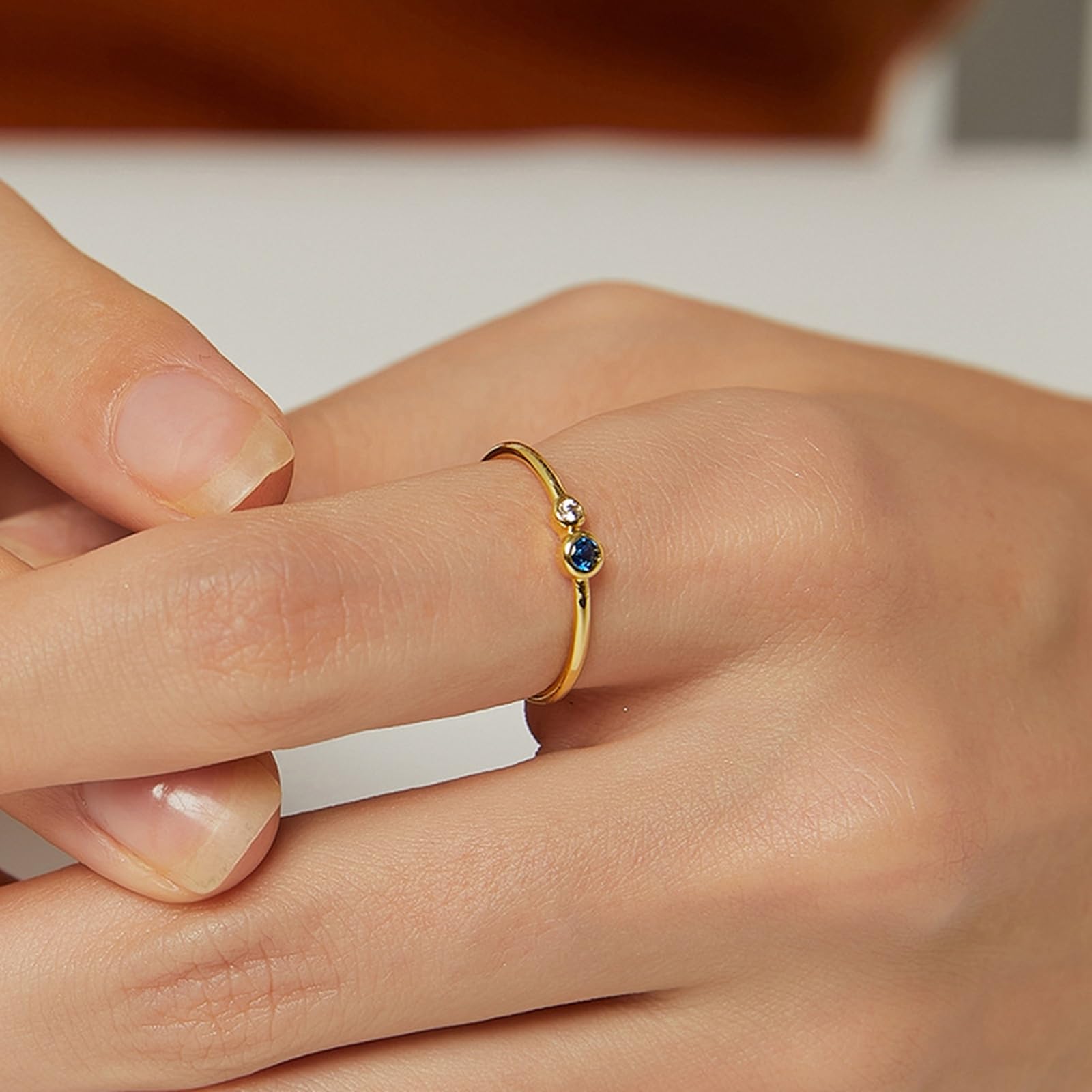 Anillos de zafiro para mujer, oro auténtico, alianzas de oro de 9 K/14 K/18 K, oro amarillo delicado para mujeres