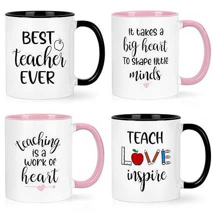 YHRJWN Teacher Appreciation Gifts Bulk, 4 Pcs Teacher Appreciation Gifts, Best Teacher Ever Gifts, Teacher Mug, Teacher Gifts for Women Men, Thank You Teacher Gifts, Christmas Gifts for Teacher, 11 Oz