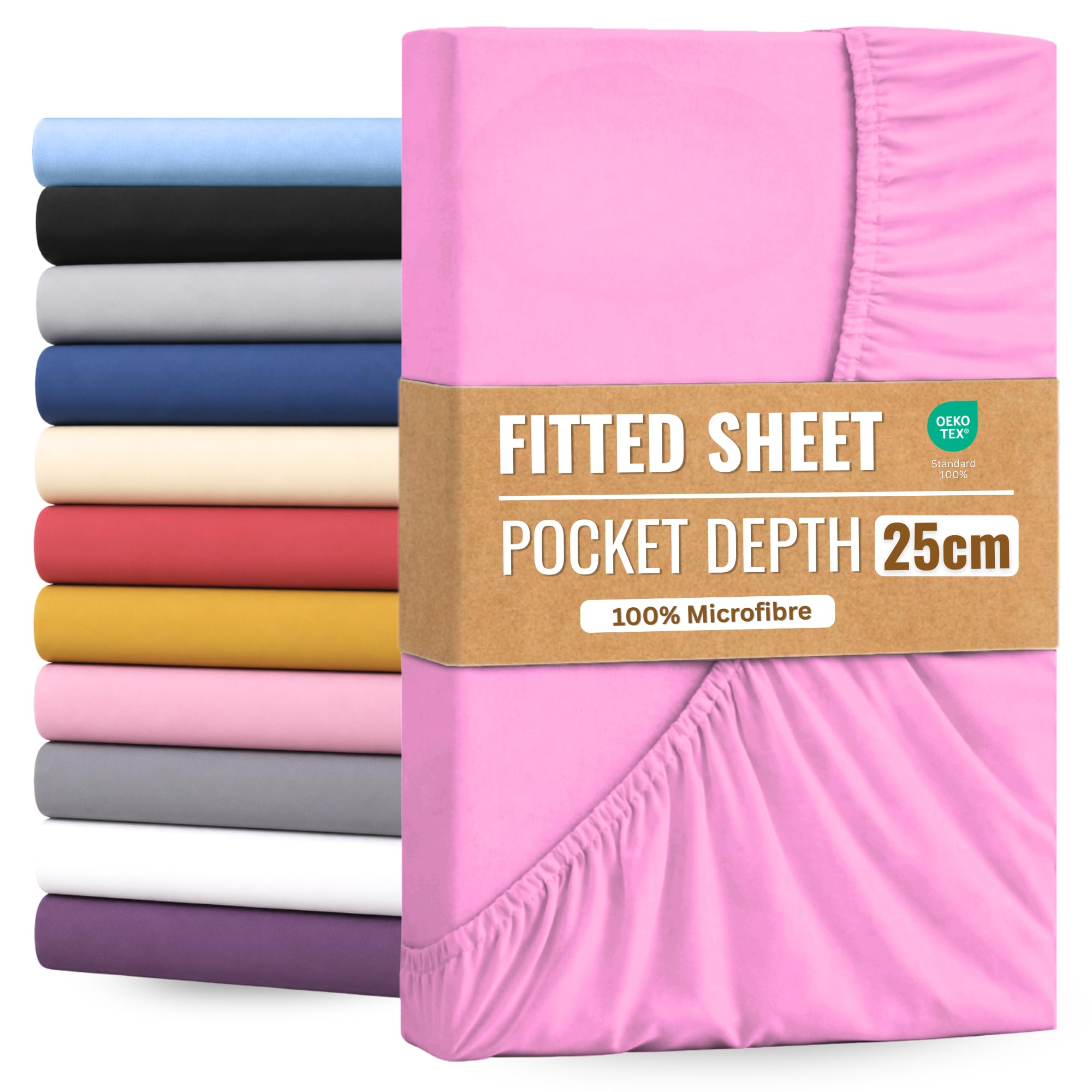 Single Extra Deep Pocket Fitted Sheet Pink 25cm