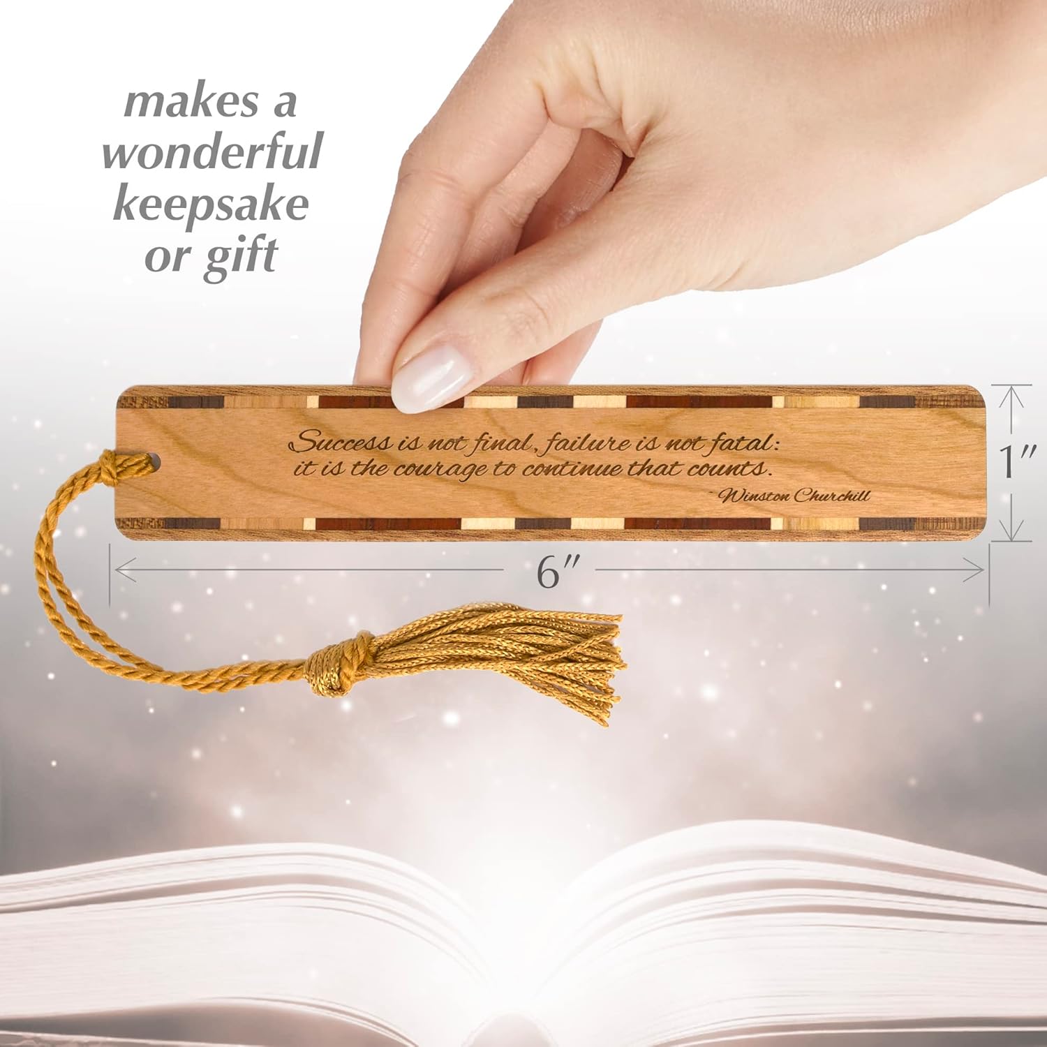 Personalized Engraved Wooden Bookmark Winston Churchill Courage & Success Quote - Made in USA - Also Available Without Personalization