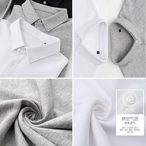 Vista 7 de ZPLMIDE Autumn Winter Cotton Air Layer Polo Shirt, Casual Lapel Long Sleeve T-Shirt Loose Solid Colour Top for Men Boys