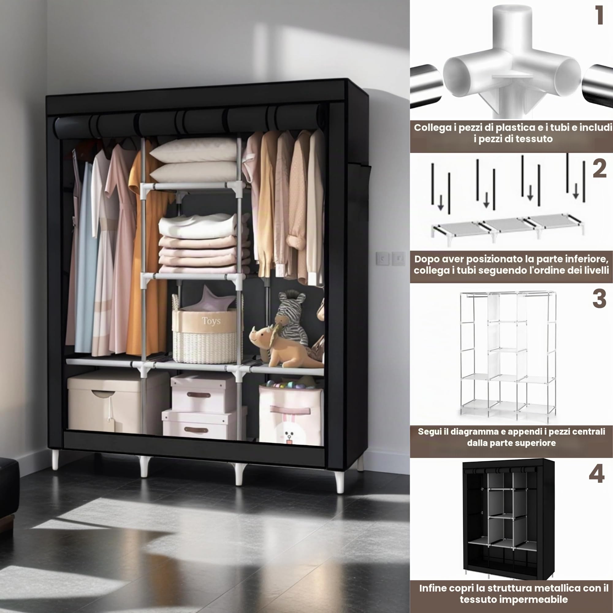MAGIC SELECT Armadio Portatile in Tela, Portatili Armadio Guardaroba Pieghevole, per Riporre gli Oggetti Impermeabile, Guardaroba Organizzatore per Casa, Camera da Letto e Soggiorno. (150×170×45 cm)