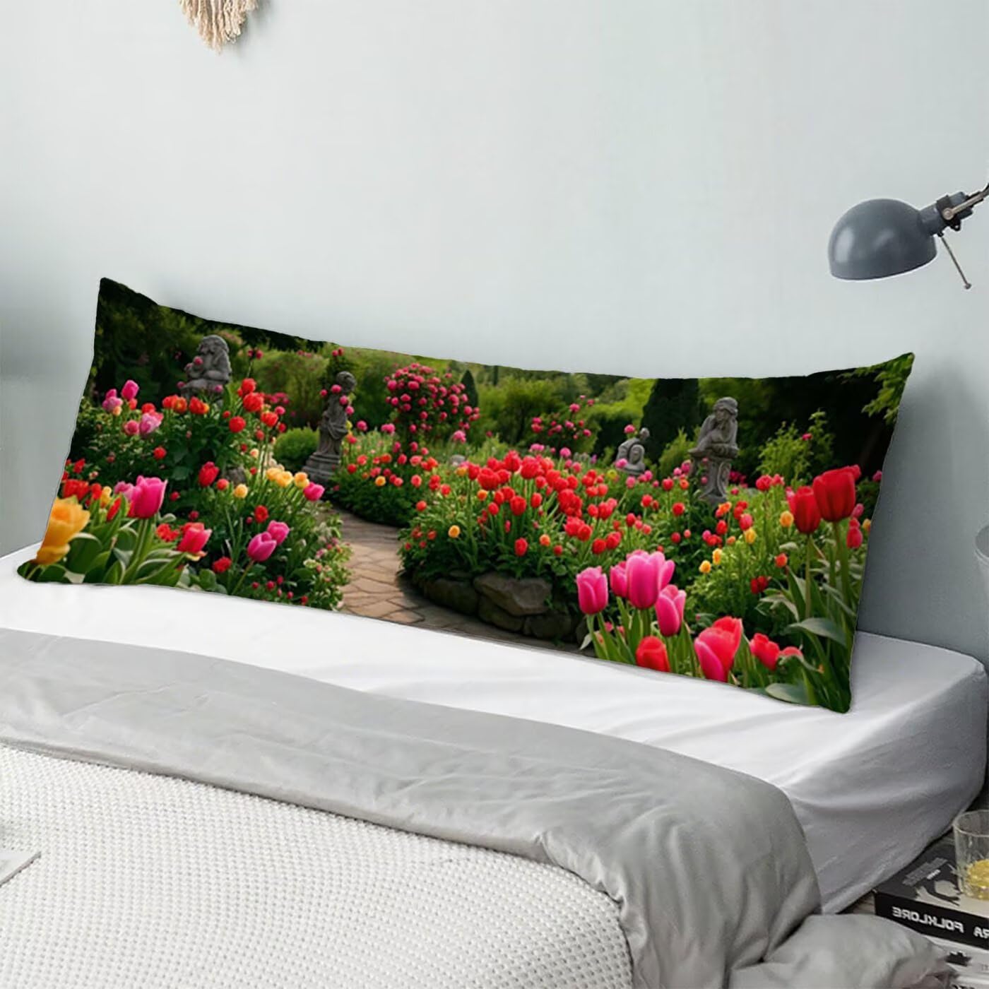 Giardino Federe Cuscini Divano 60 x 180 cm, Cuscini per Divano in Velluto Cotone Morbida e Traspirante, Fiore Copricuscino Letto con Cerniera Invisibile Federe Cuscino per Moderno Casa Letto B-10489
