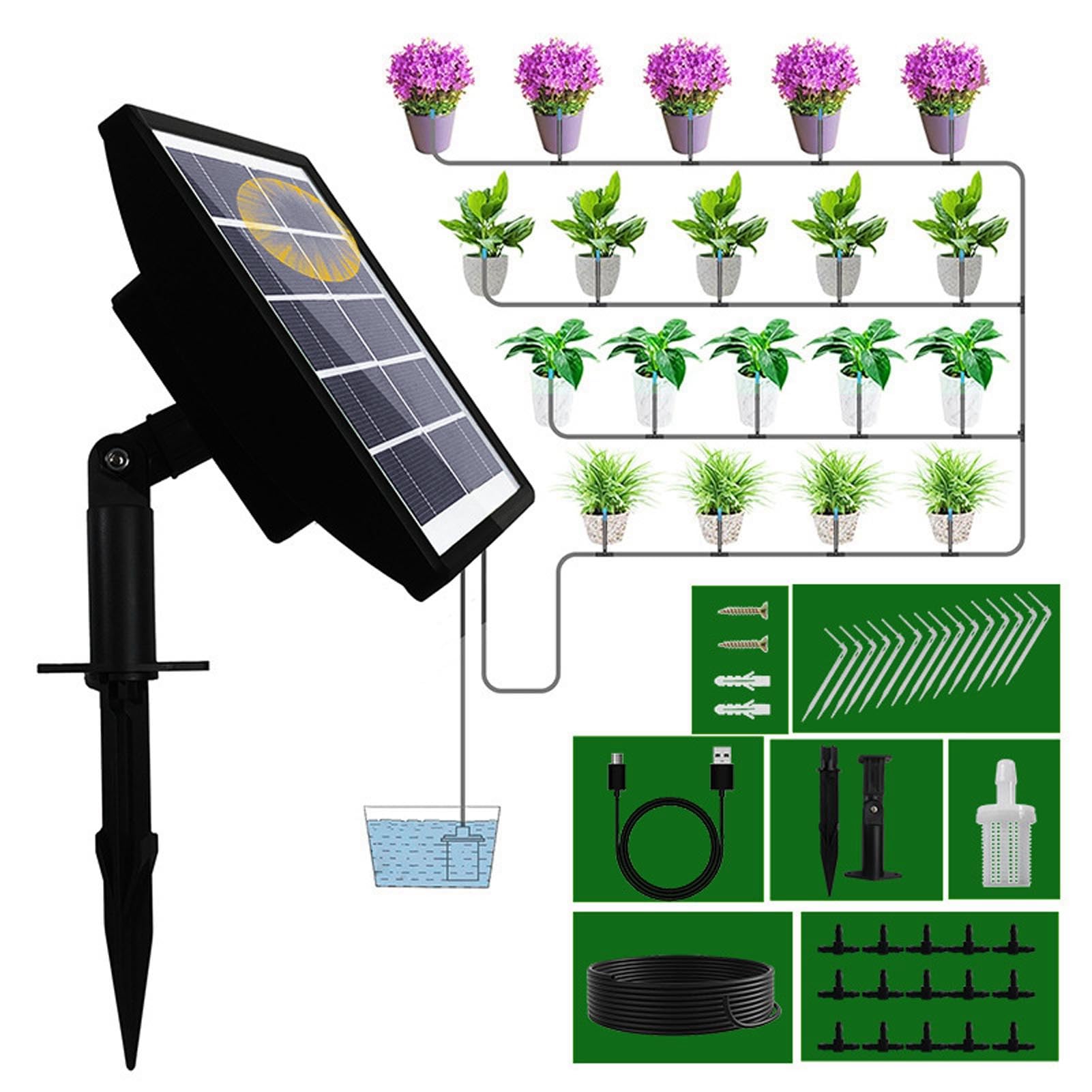 Sistema di irrigazione a goccia solare per esterni, kit di irrigazione a goccia automatico ad energia solare, efficiente set di irrigazione solare con 15 gocciolatori per piante da interno ed