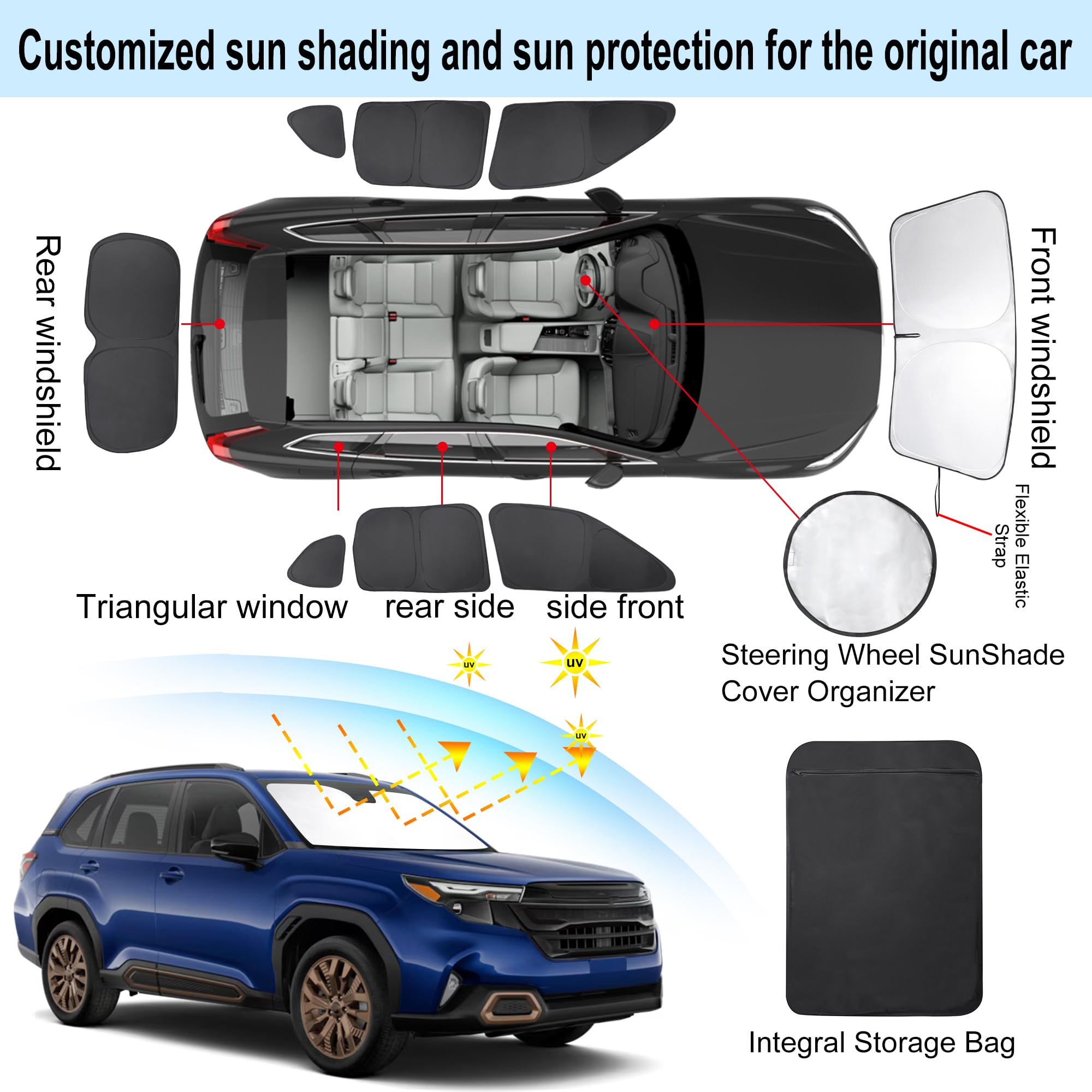 8PCS Parabrezza Parasole Su Misura per 2025 Subaru Forester Accessori Pieghevole Parasole Laterale Posteriore Finestra Ombra Copertura Set Completo Protezione Privacy Mantiene Auto Fresco