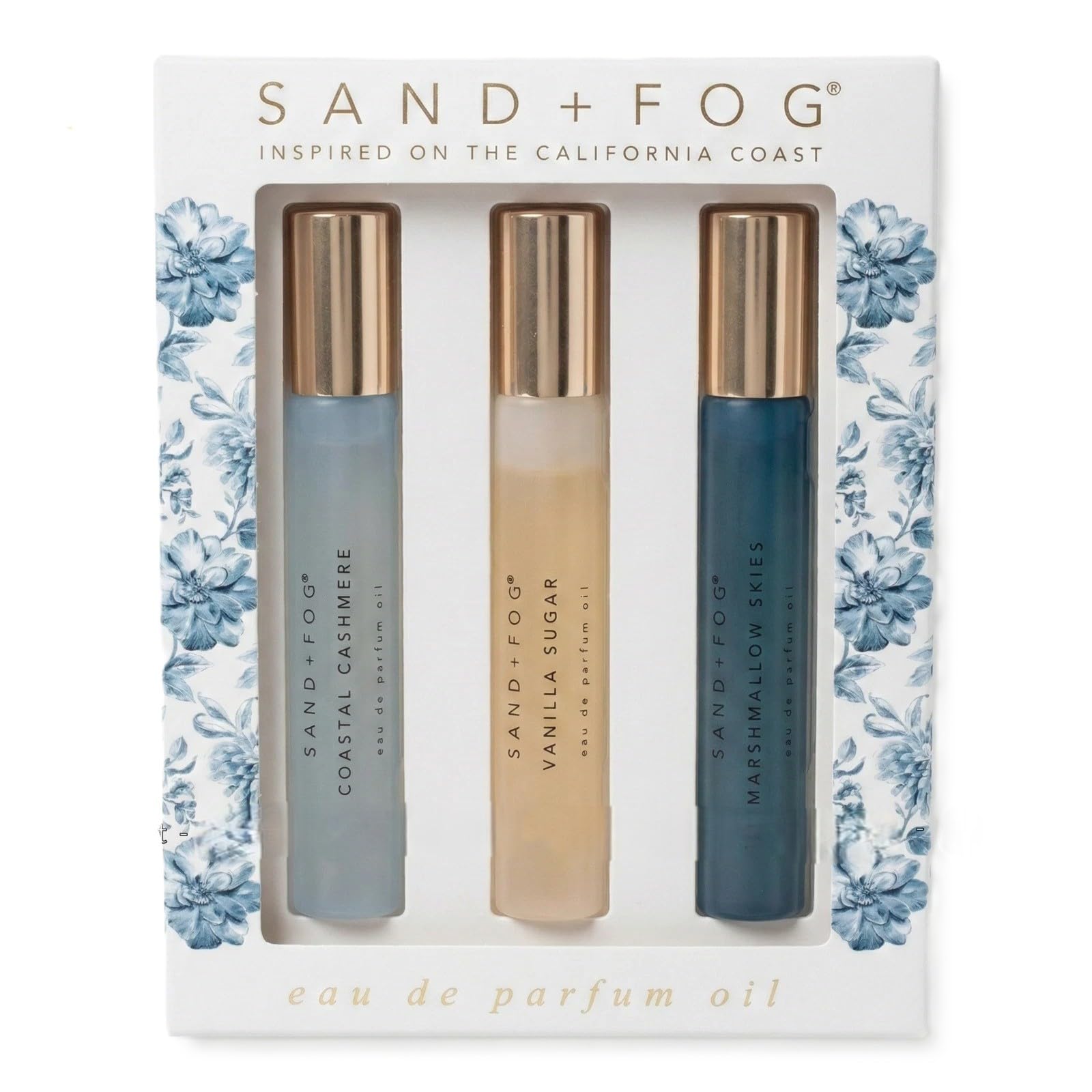Sand + Fog Eau de Parfum Oil Set, 3 Piece, Coastal Cashmere, Vanilla Sugar, Marshmallow Skies