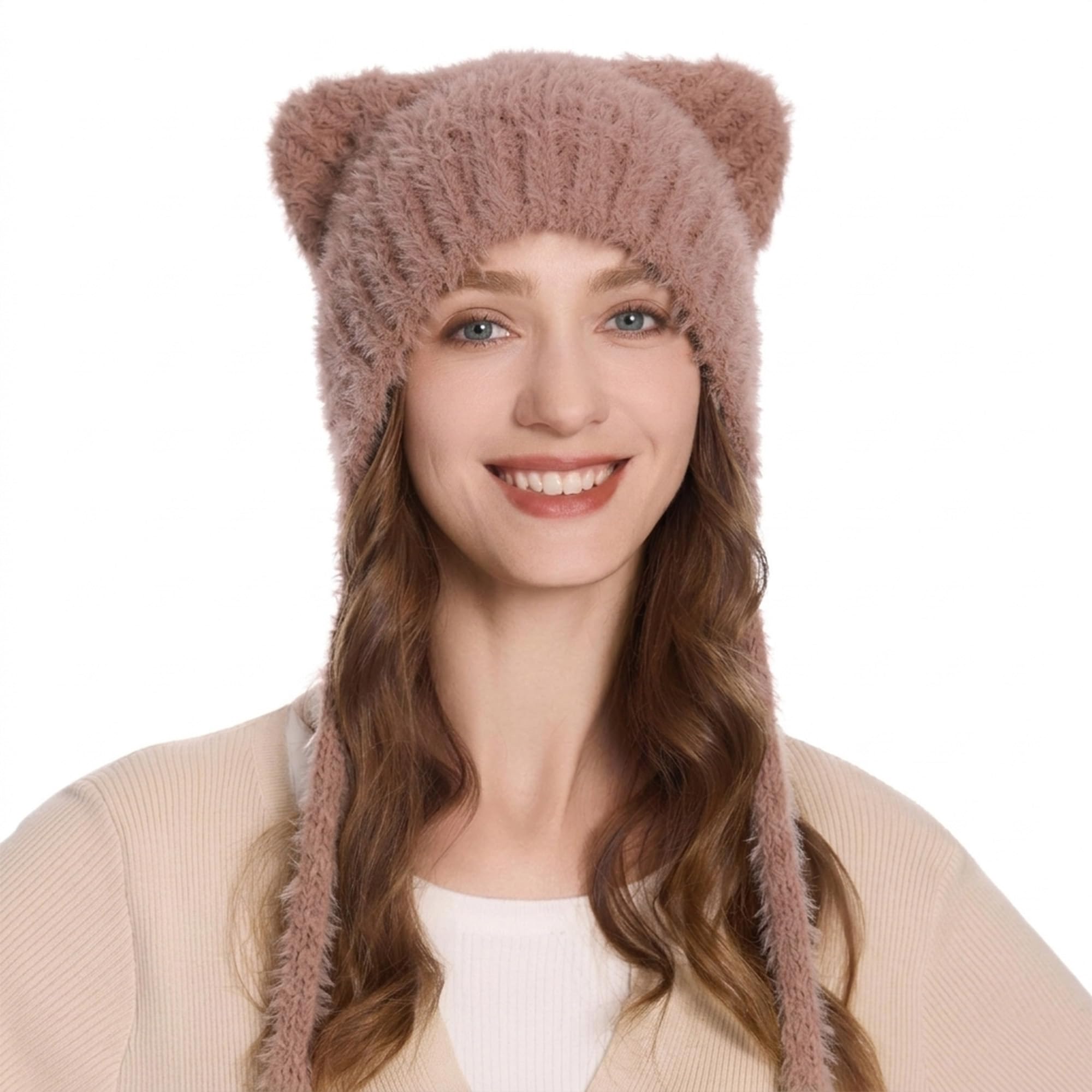 ZLYC Damen Katzenohr Slouchy Strickmütze Grunge Niedlich Wintermütze