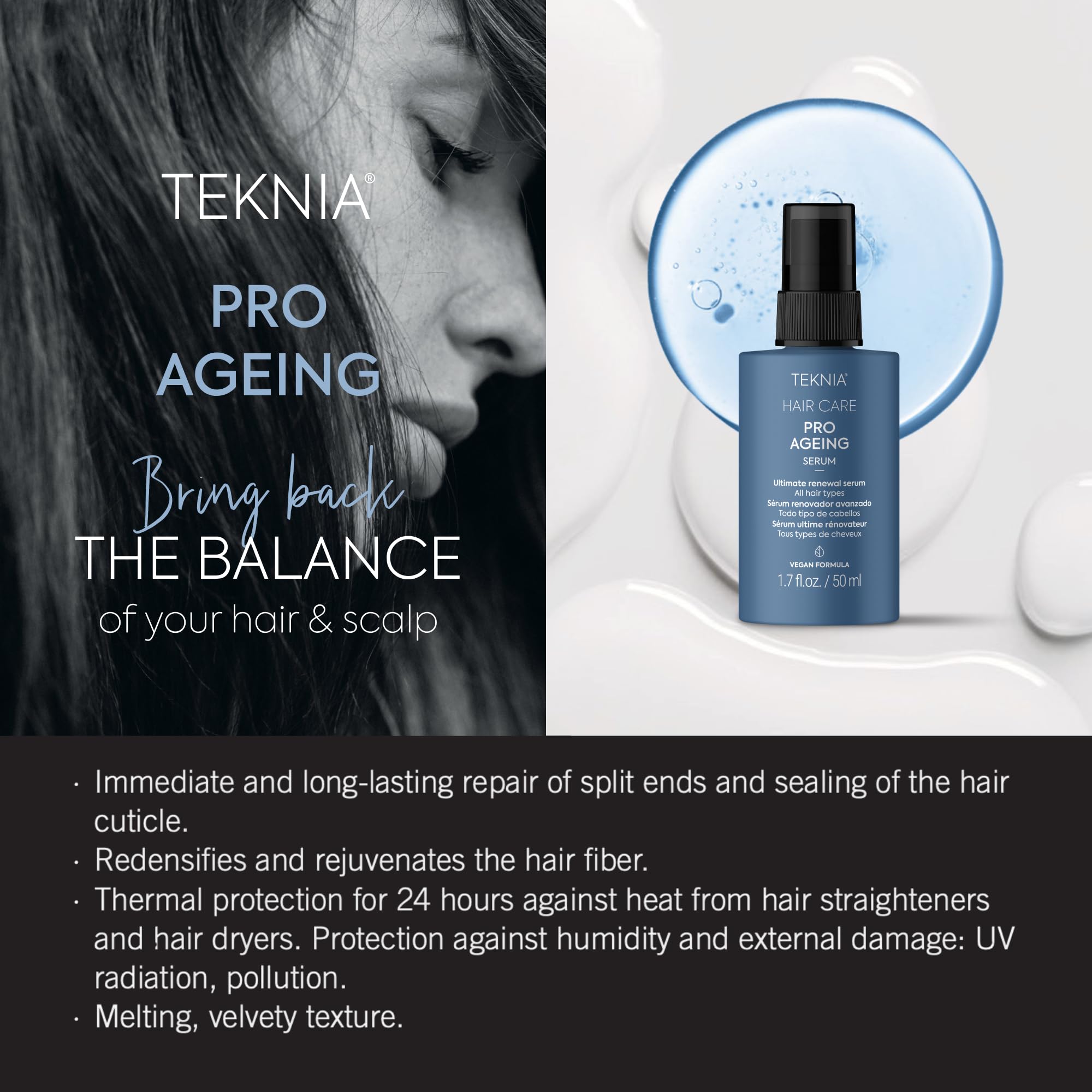 Lakme PRO-AGEING Sérum Renovador 3 en 1, Reparación y Protección Térmica, Para Todo Tipo de Cabello 50ml