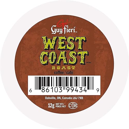 Vista 2 de Guy Fieri Flavortown Roasts Cápsulas de café, tostado de la costa oeste, café tostado oscuro atrevido, tazas de café de una sola porción