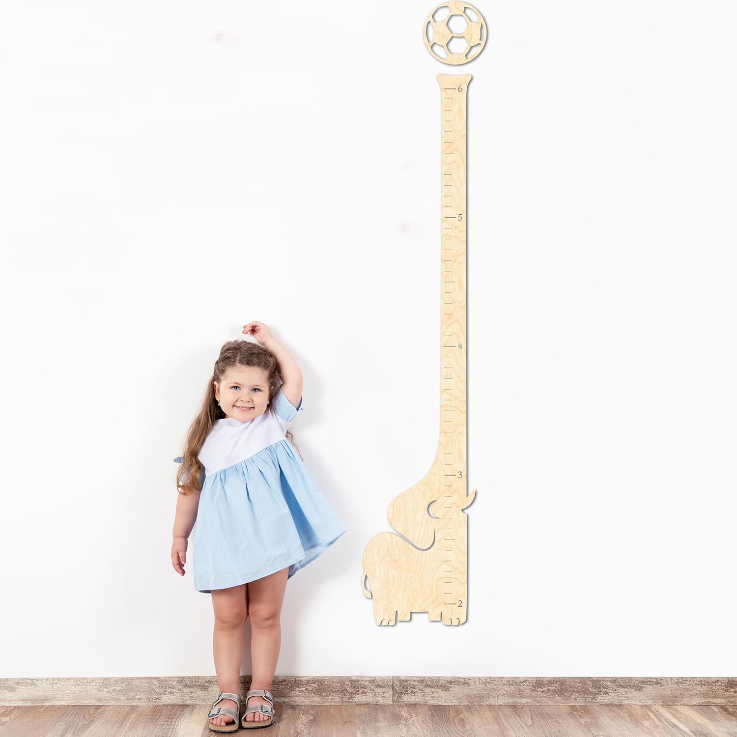 Wooden Growth Chart for Kids, Boys & Girls, Cute Elephant Playing Ball Decor for Kid Room, Height Growth Chart for Wall, Measuring Chart Ruler, Boy Bedroom, Playroom, Nursery Decoration