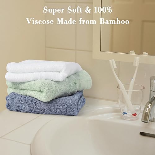 Miniatura 7 de SEISSO Paquete de 6 toallas de mano, suaves y absorbentes, toallas de mano blancas para baño, 13 x 29 pulgadas de grosor, viscosa hecha de bambú,