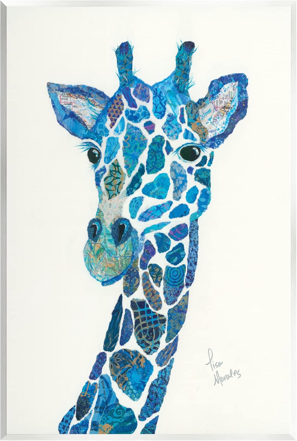 Stupell Industries Blue Giraffe Varied Collage Assortment Animal Painting Wood Wall Art, Design By Lisa Morales