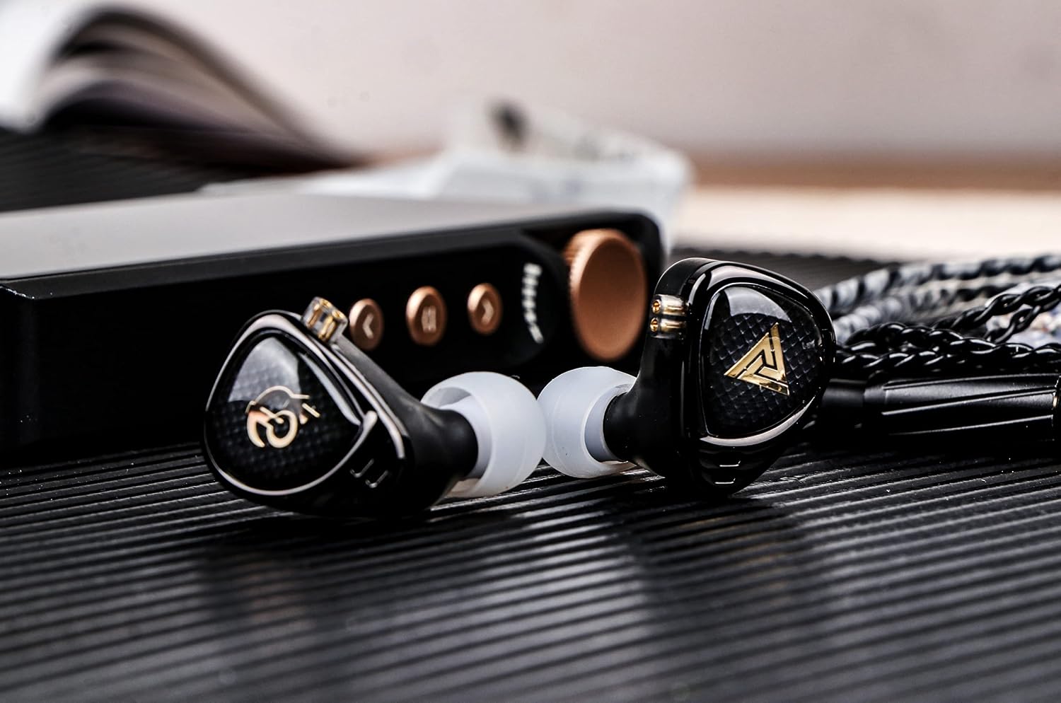 QKZ x HBB Khan 2DD Dynamic Driver HiFi in Ear Monitor IEM with 3D Printed Ergonomic Lightweight Shell, Detachable OFC 0.75mm 2 Pin Cable Earphone for Audiophile Musician DJ Stage (with Mic)