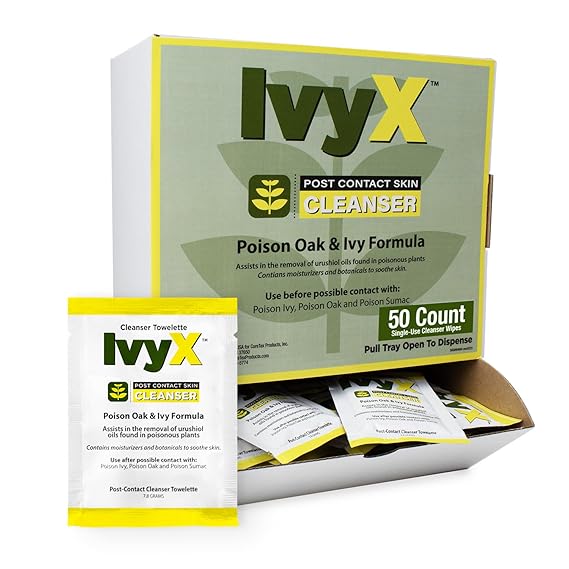 CoreTex Ivy X Post-Contact Poison Ivy Wipes - Pack of 50 Single-Use Treatment Wipes to Assist in the Removal of Rashes - Also Works on Poison Oak & Sumac Oils