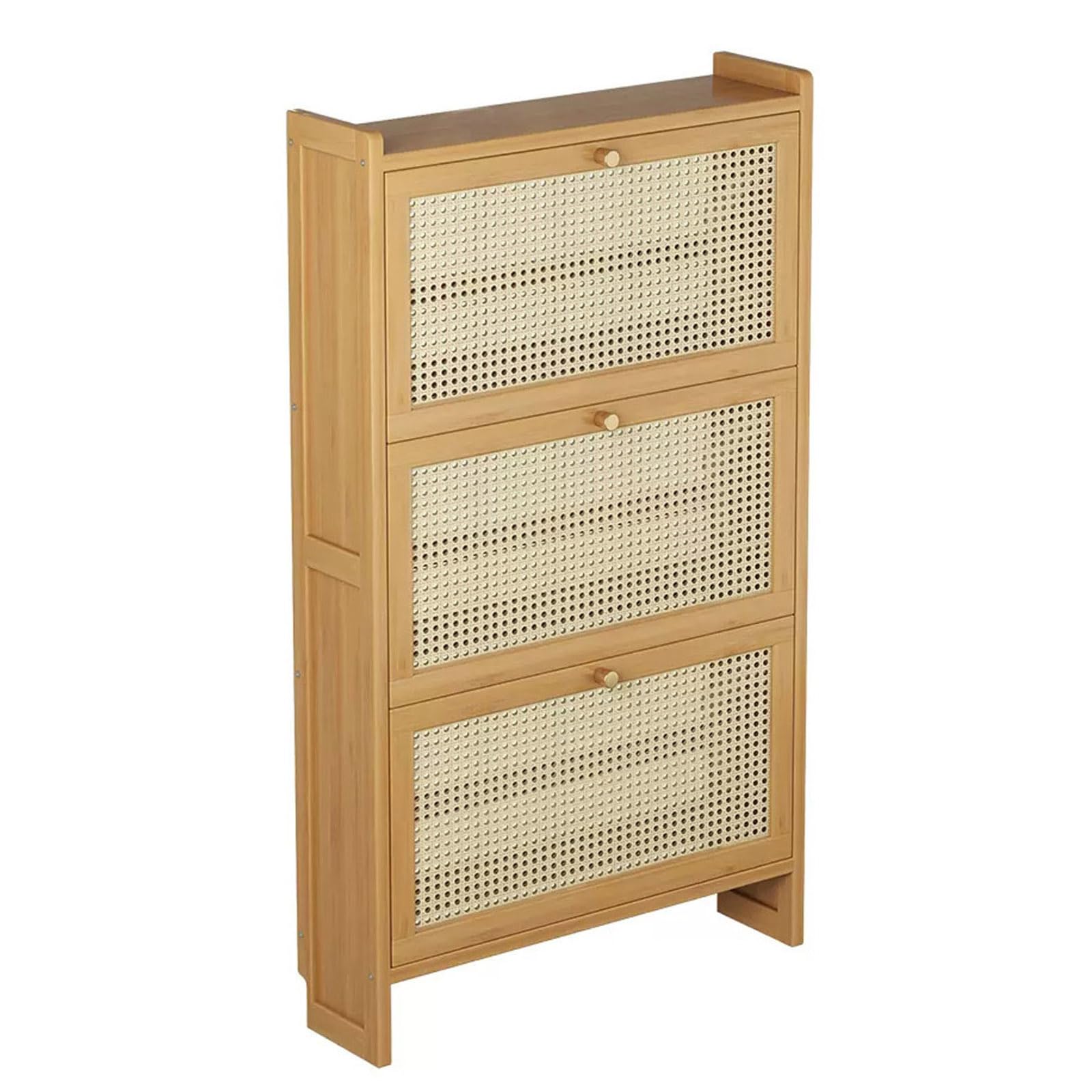 Smukła bambusowa szafka na buty, wolnostojąca szafka do przechowywania z drzwiami otwieranymi, obuwie retro, do wejścia i przedpokoju, stylowy design (68 x 17 x 121 cm)