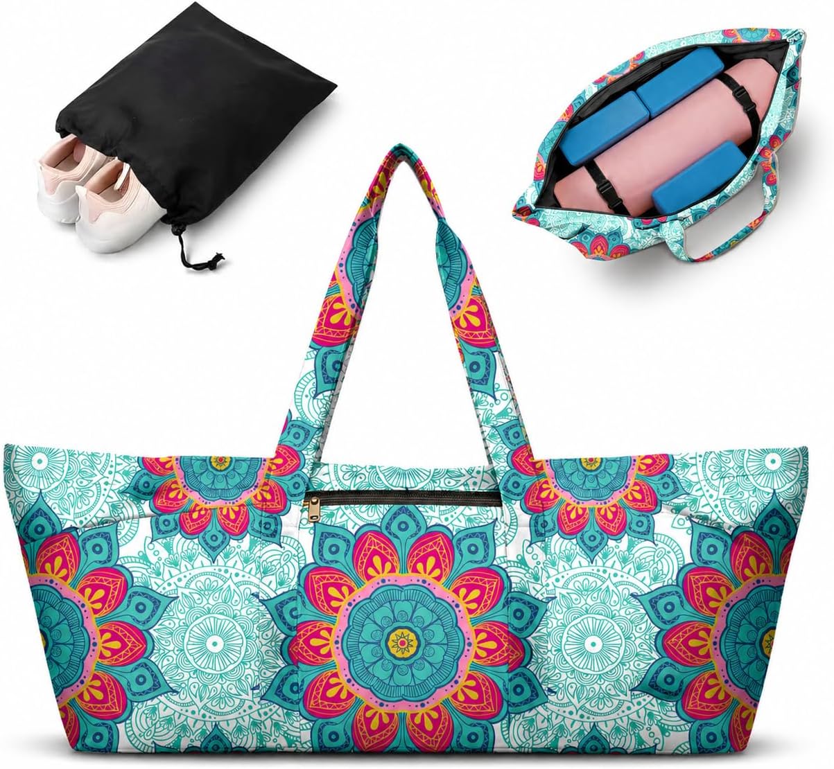 Women's Yoga Bag with Yoga Mat Carrier - Large Mat Pocket Fitness Tote for Pilates, Gym, Travel, Office & Beach