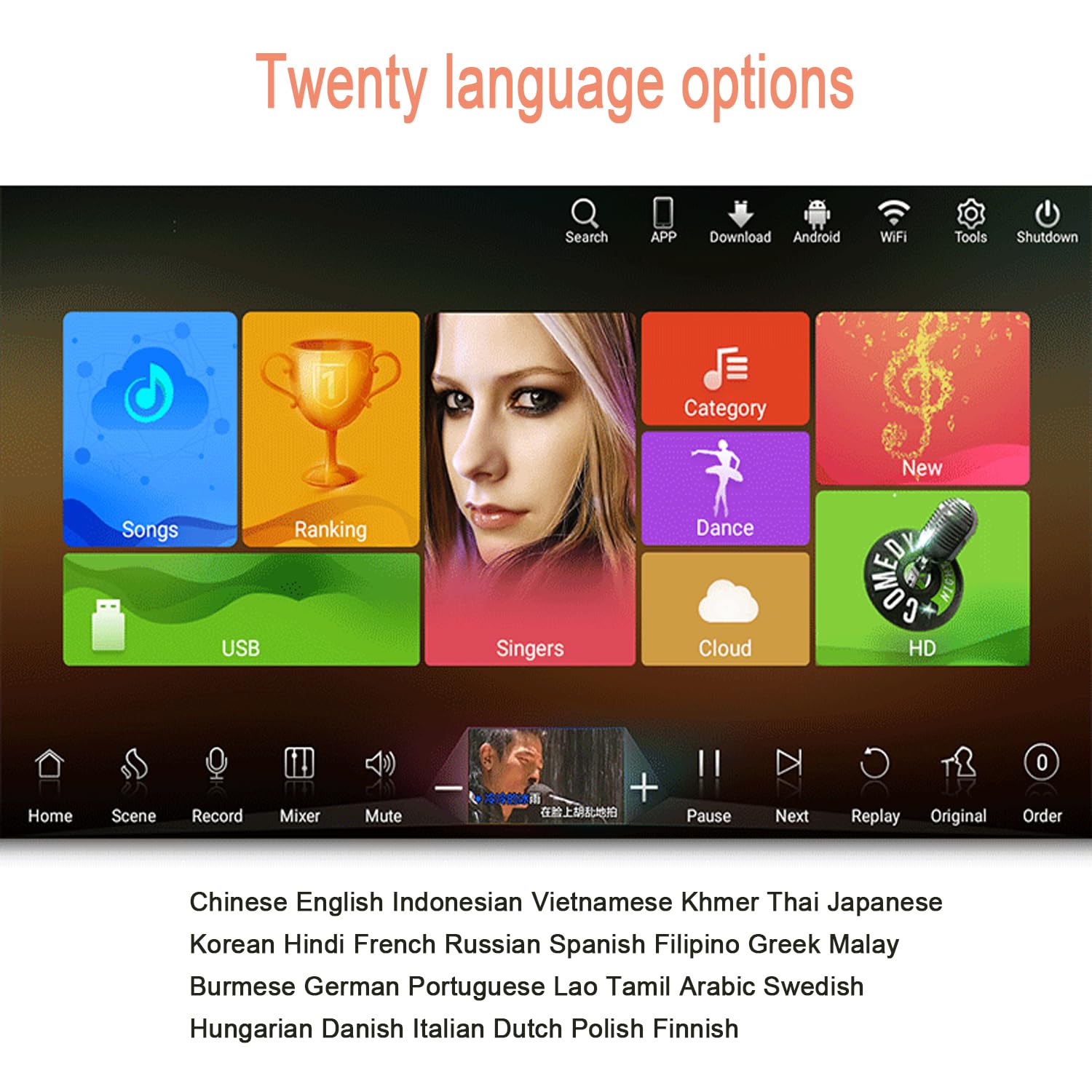Macchina per karaoke professionale da 19,5 pollici, touch screen capacitivo a LED, con 2 microfoni wireless con riverbero, controllo app telefono, supporto 20 lingue, karaoke per feste in casa