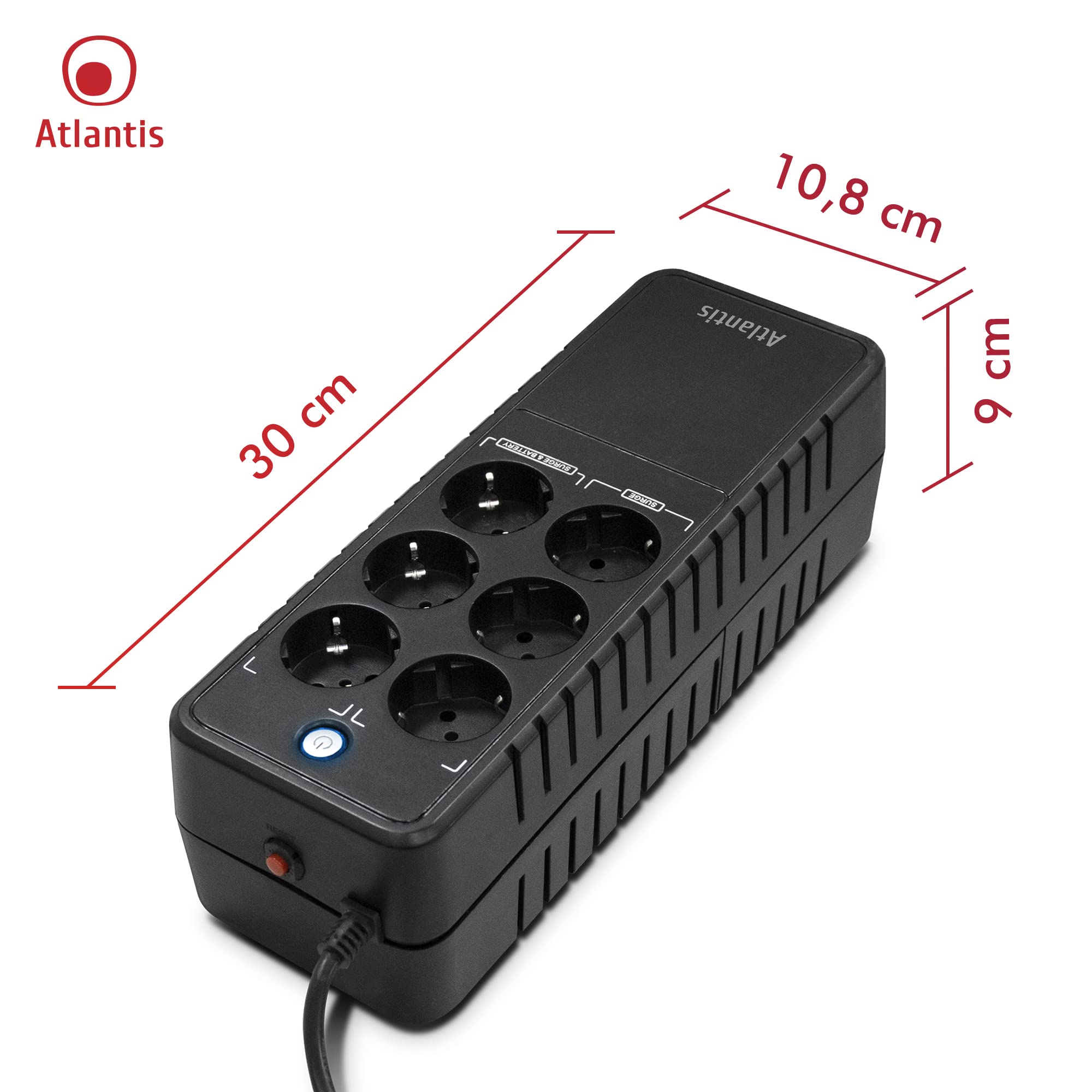 Atlantis Land OnePower 1000 sistema de alimentación ininterrumpida (UPS) 1000 VA 6 salidas AC - Fuente de alimentación continua (UPS) (1000 VA, 500 W, 162 V, 290 V, 220 V, 50 Hz)
