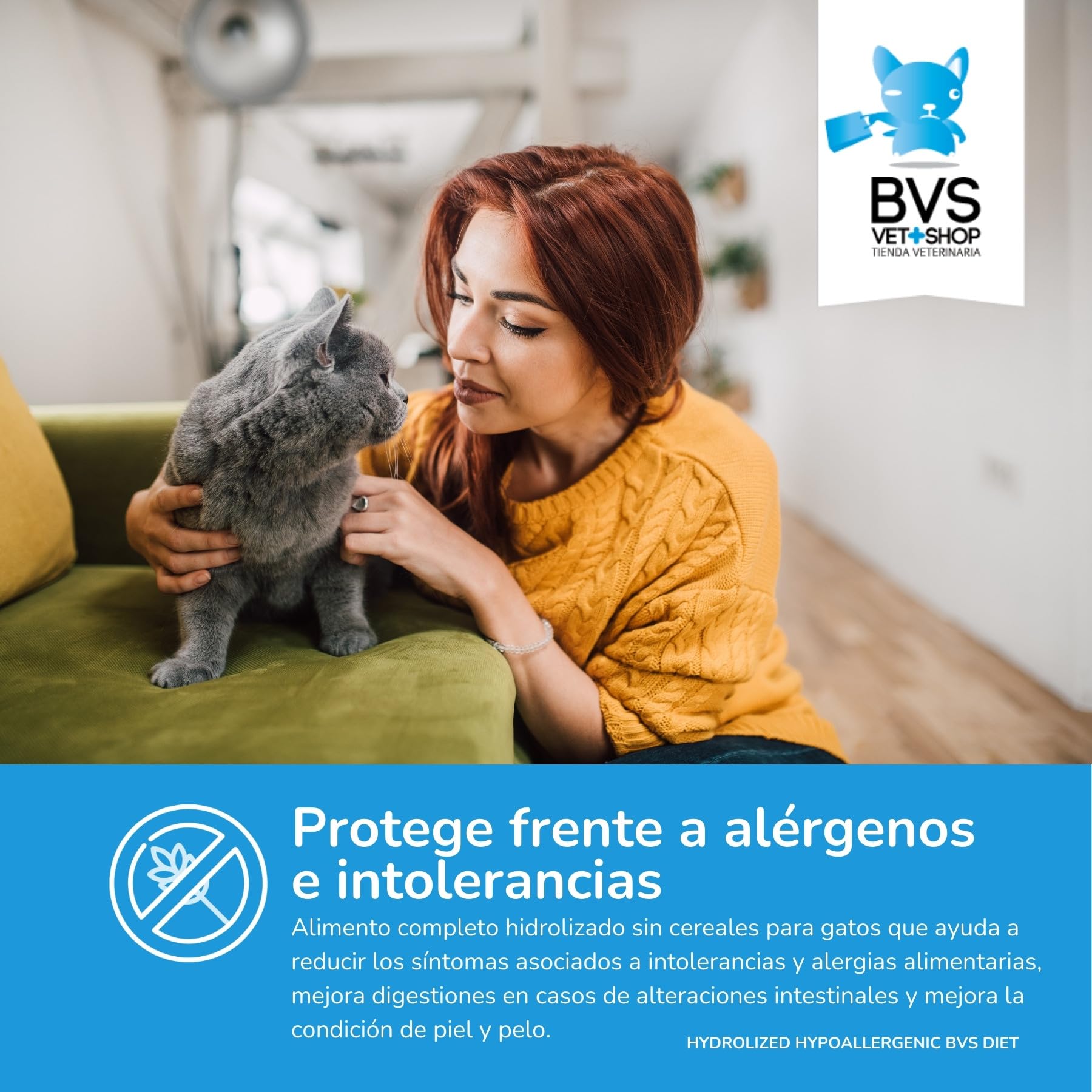 BVS Vet Shop | Diet Gato Hydrolyzed Hypoallergenic Grain Free | Protección Frente a alérgenos e intolerancias alimentarias | 2 kg