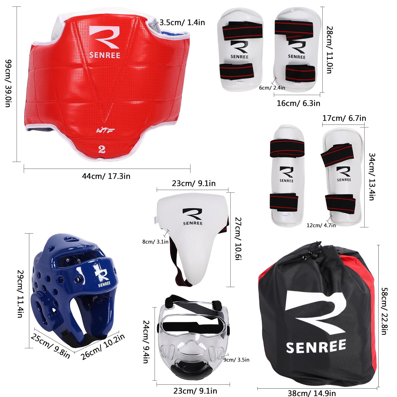 Ausla Karate Sparring Gear Set, Materiał ze Skóry PU, Lekki Sprzęt Ochronny, Zawiera Kask i Ochraniacze do Treningu Taekwondo i MMA