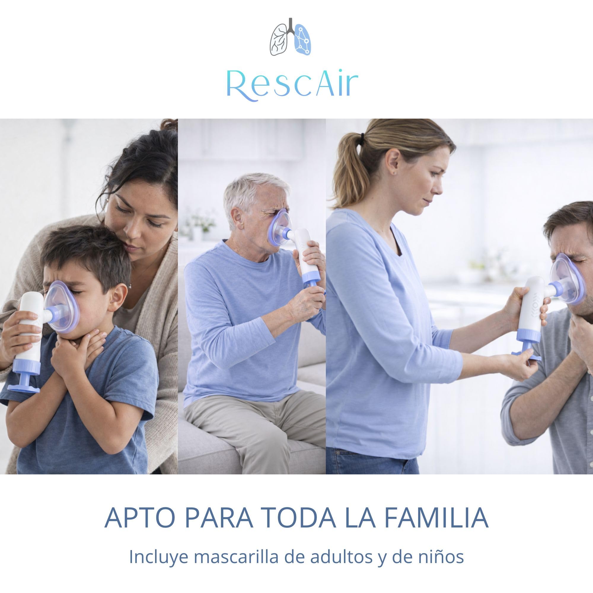 Safe – Dispositivo Antiasfixia Adultos y Niños | Kit de Emergencia para Obstrucción de Vías Respiratorias | Incluye Mascarillas | Portátil para Hogar y Viaje