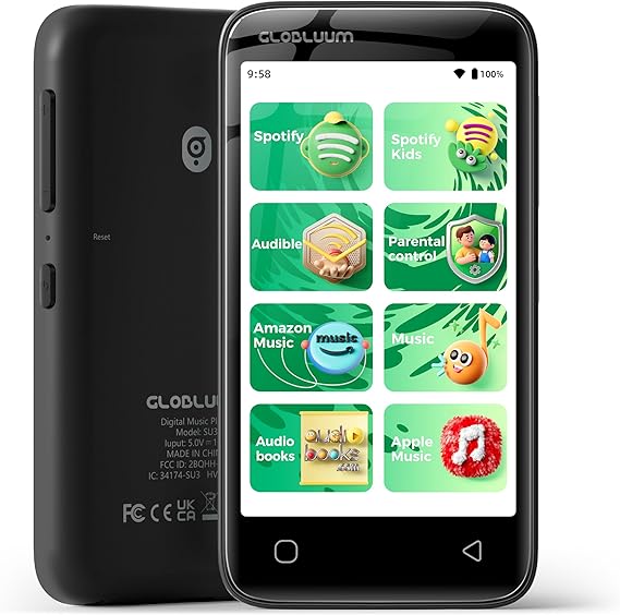 80GB MP3 Player for Kids, Parental Controls, Supports Spotify Kids, Audible, LibriVox, Amazon Music and Kindle:Safe Android MP4 Player Gift with 4" Touchscreen, WiFi and Bluetooth(Black)