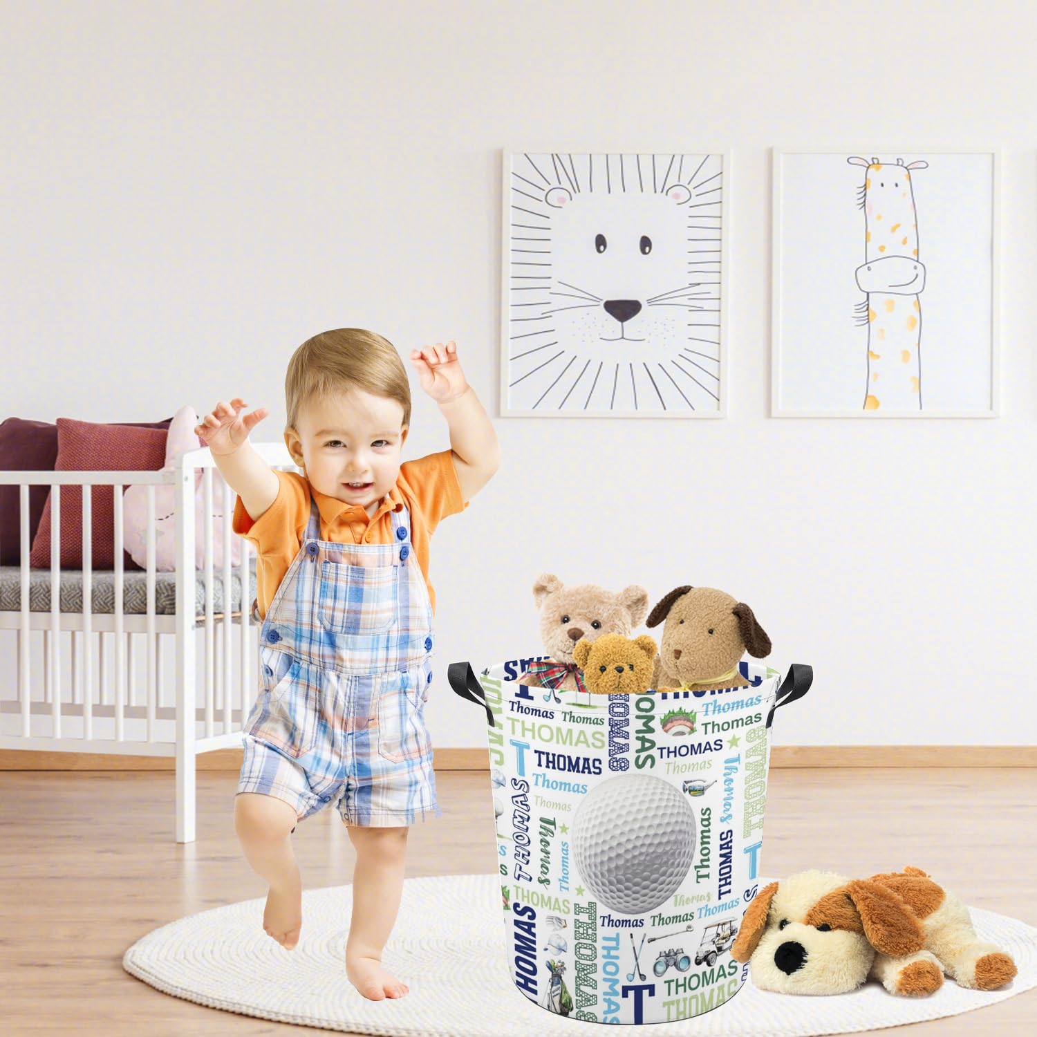 Golf Ball Laundry Basket,Custom Laundry Hamper with Name,Personalized Golf Ball Gifts for Boys Girls,Customize Collapsible Laundry Basket for Bedroom Bathroom,M-19.5