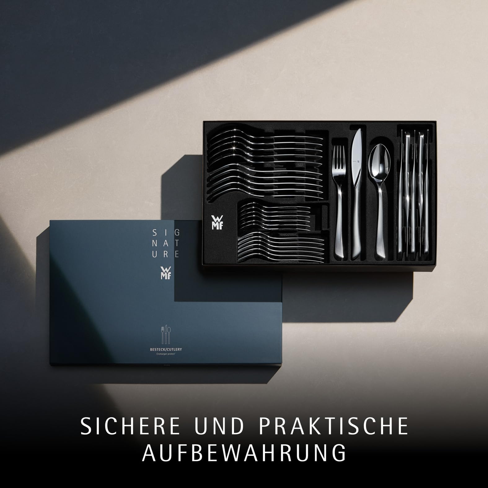 WMF Virginia Edelstahl Besteck Set 6 Personen, Essbesteck Set 30 teilig, Hohlheftmesser, Cromargan protect teilmattiert, kratzbeständig