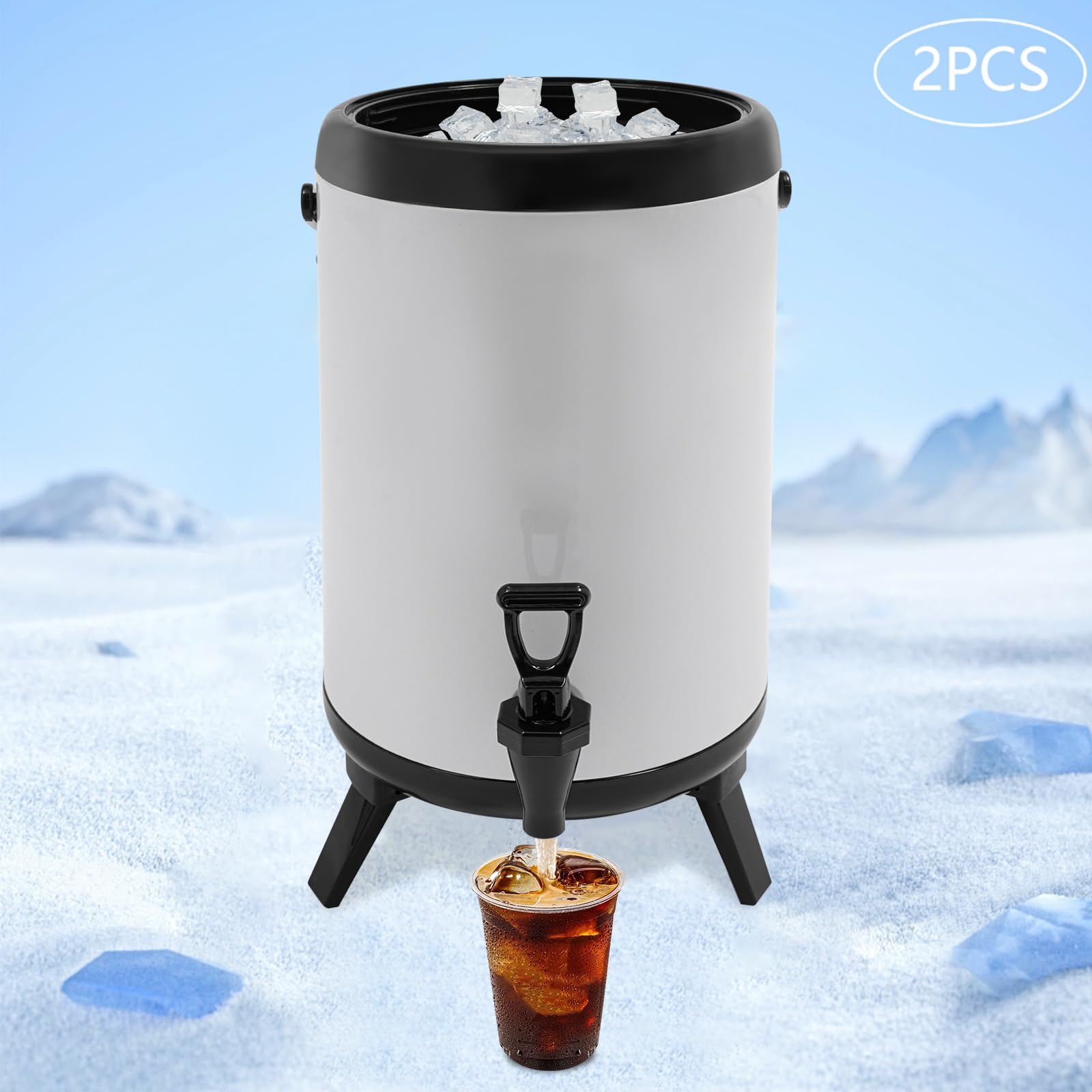 Dispenser per bevande calde, termostato, barile isolato in acciaio inox, dispenser a doppia parete con rubinetto, mantiene acqua, latte, tè, succhi di frutta, 10 l (bianco)