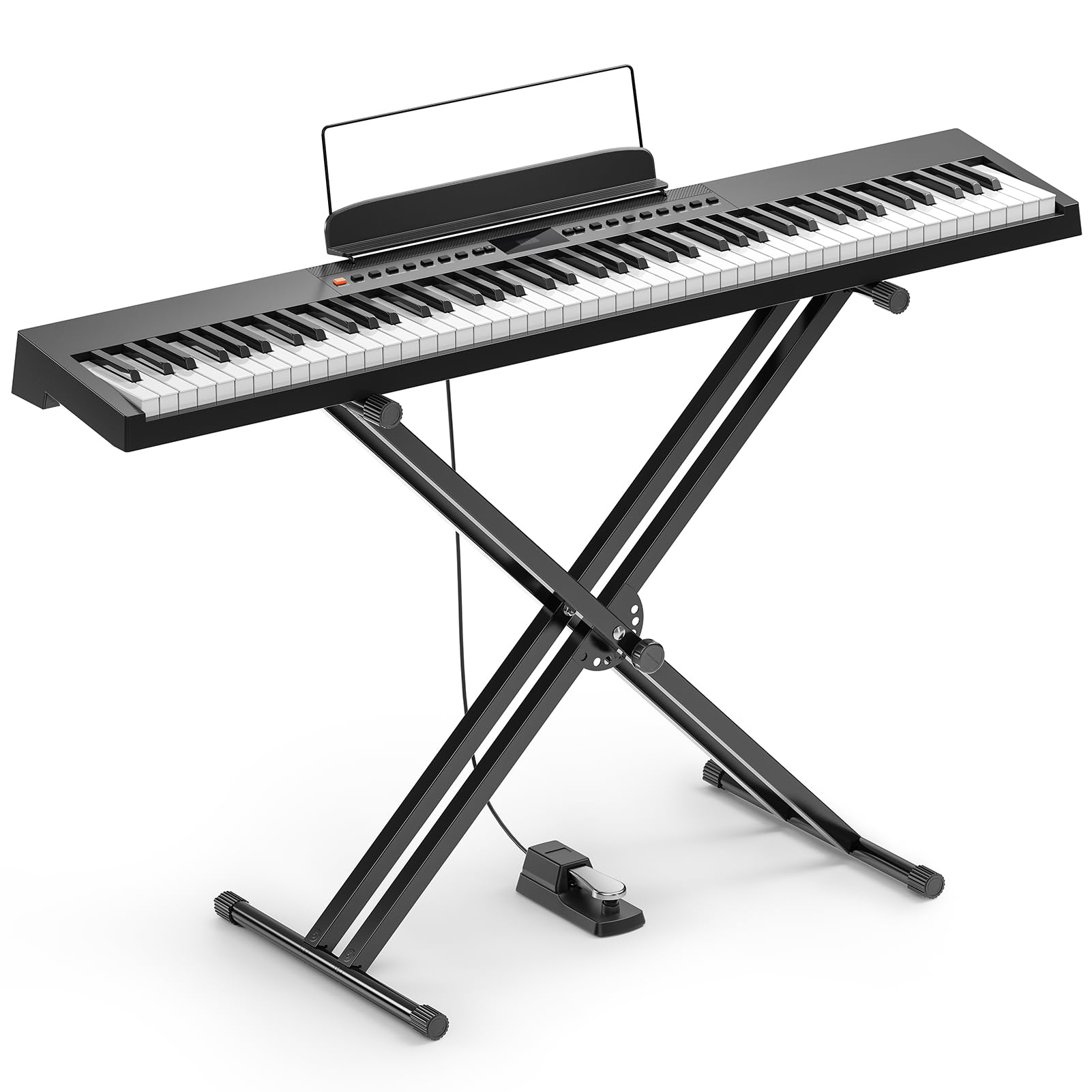 Donner DEP-05 Digitalpiano mit 88 halbgewichteten anschlagdynamischen Tasten für Anfänger, tragbares E-Piano Keyboard Set mit abnehmbarem X-förmigem Ständer und Pedal, Drahtloses und USB-MIDI, Schwarz