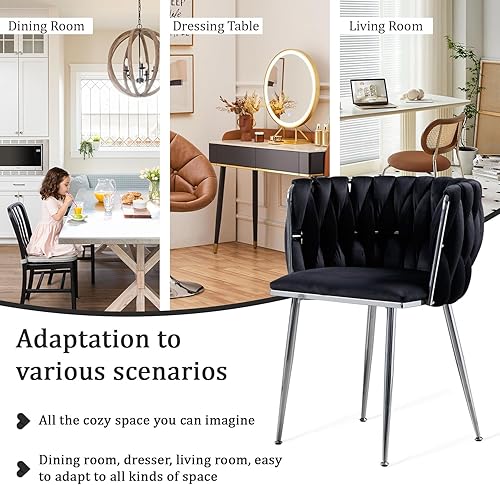 Miniatura 129 de Juego de 2 sillas de comedor de terciopelo, sillas tapizadas tejidas para sala de estar, sillas modernas de cocina y comedor, sillas decorativas de