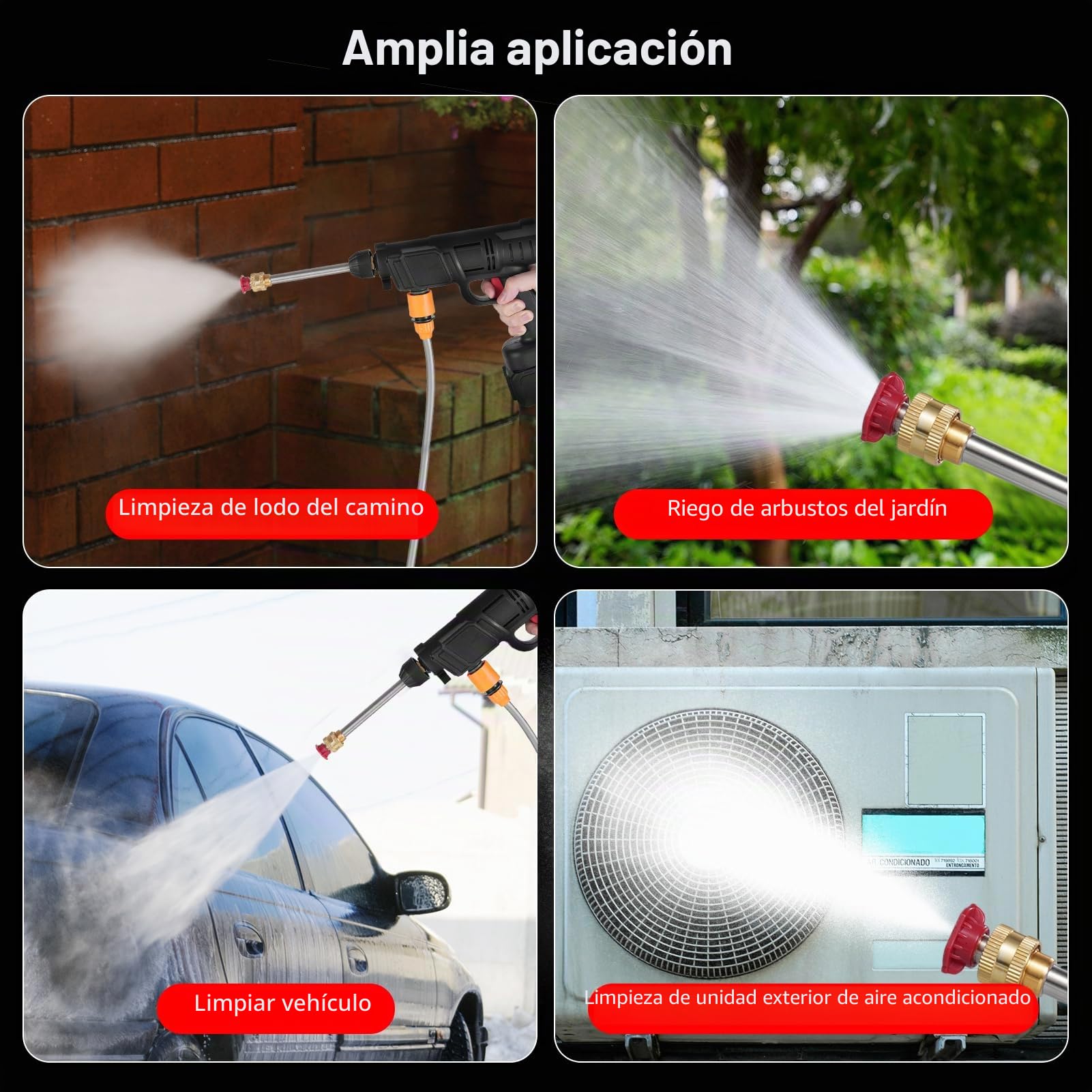 Pistola de Alta Presión Portátil, Hidrolimpiadora Bateria de 21 V, Presión Máxima de Agua 350 PSI, con 2 Baterías de 3000mAh y 5m Manguera, Lavadora a Presión Inalámbrica para Plantas y Coches