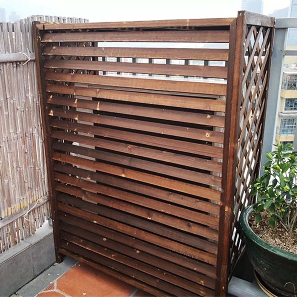 Support plantes extérieur et cache-climatiseur bois avec étagère