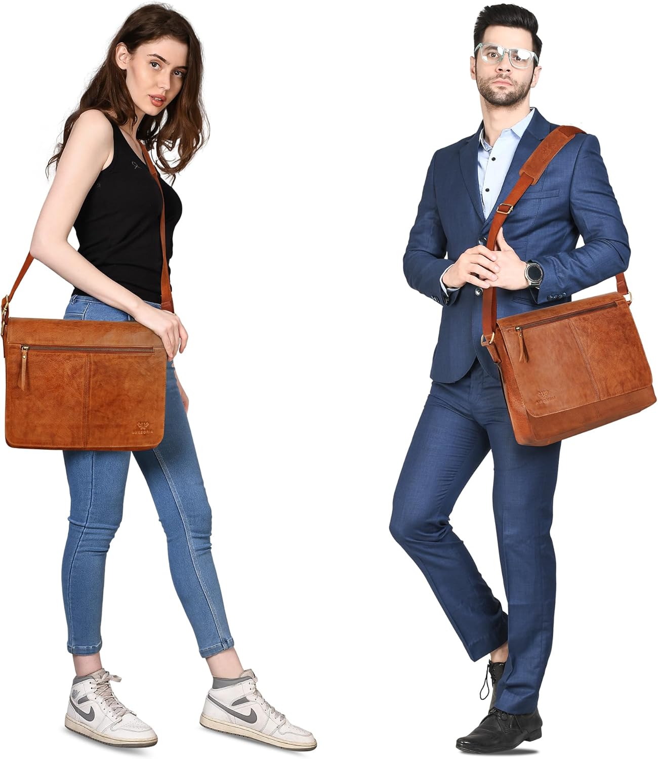 LUXEORIA Leather Messenger Bag for Men & Women, Over the Shoulder Bag for Women Crossbody & Mens Briefcase Office Bag