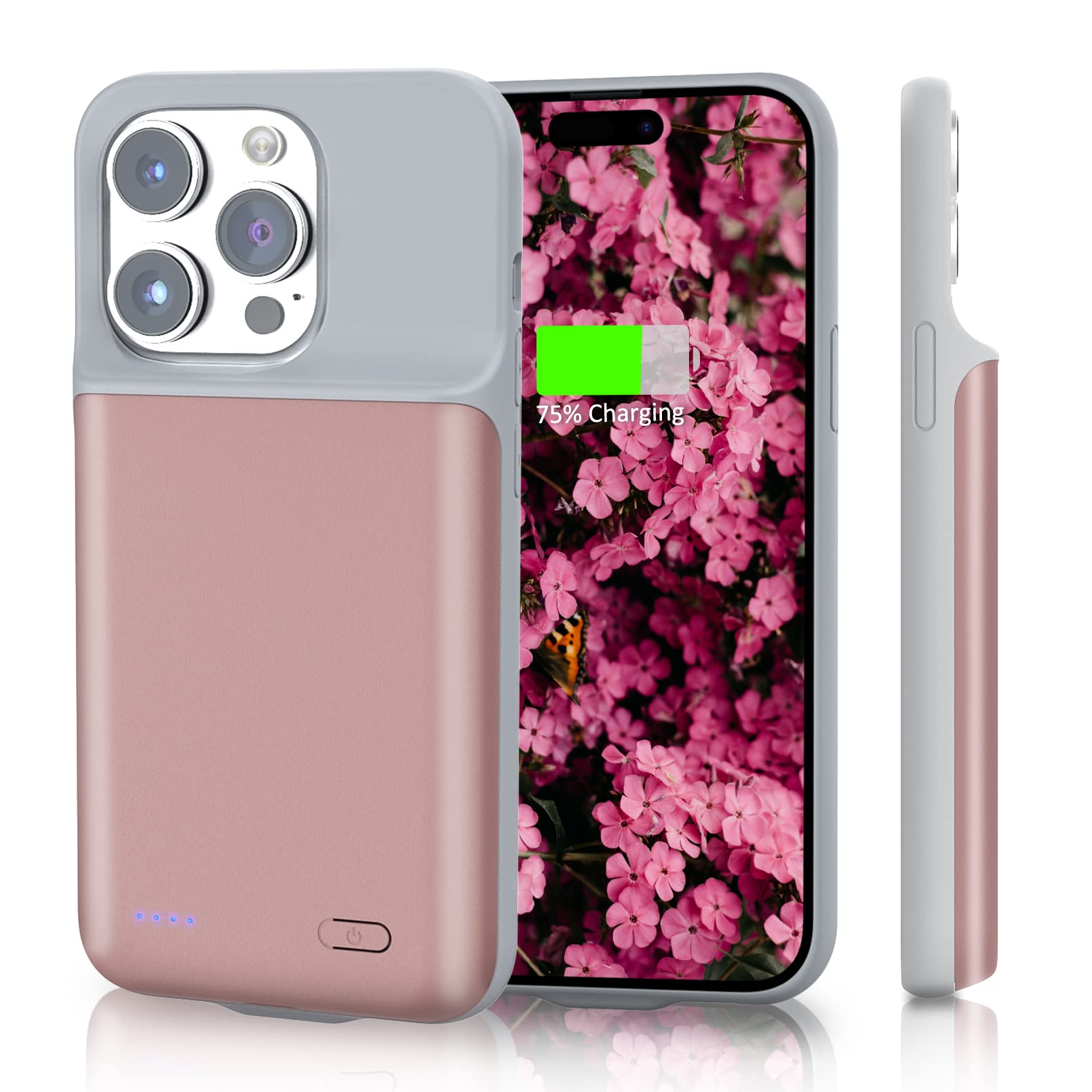 Cover Batteria per iPhone 14 Pro, [6000mAh] Custodia Protettiva Per Caricabatterie Portatile, Batteria Ricaricabile Intelligente Estesa per iPhone 14 Pro (6,1 pollici) (Rosa)