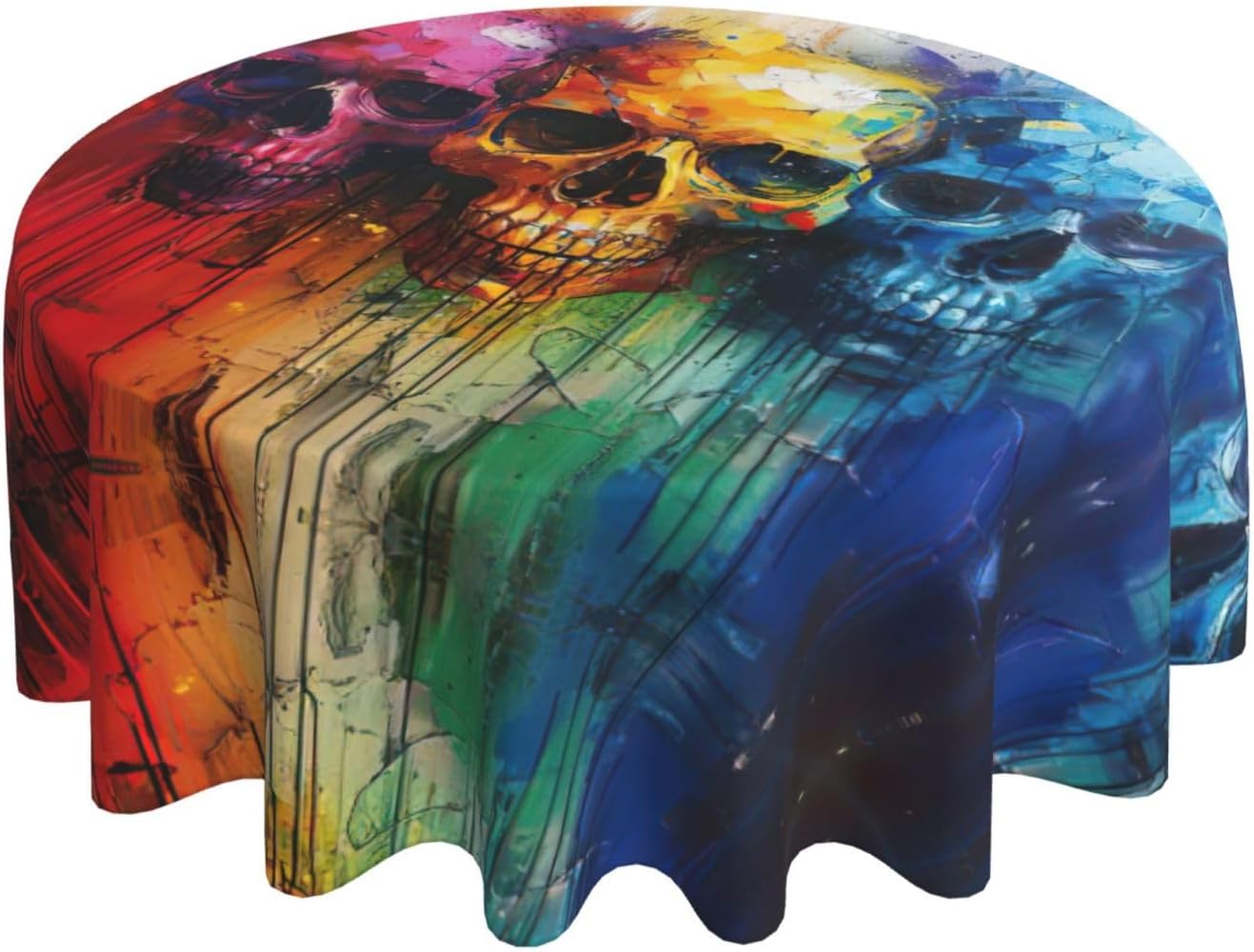 Color Skulls Print Wrinkle Free Dining Table Cover for Birthday Party Farmhouse Tablecloths Up to 60 x 60 Inches