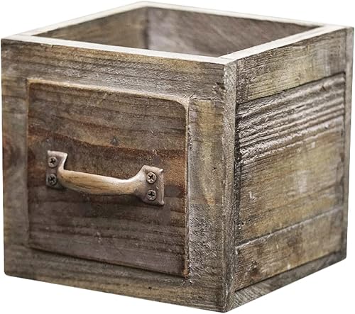 Country Style Wood Planter Box [1-Drawer] Rustic Wooden Flower Box - 5.5"x5.5" Square Planter - Small Wood Crates Unfinished Succulent Planters - Decorative Wooden Boxes for Flower Arrangements
