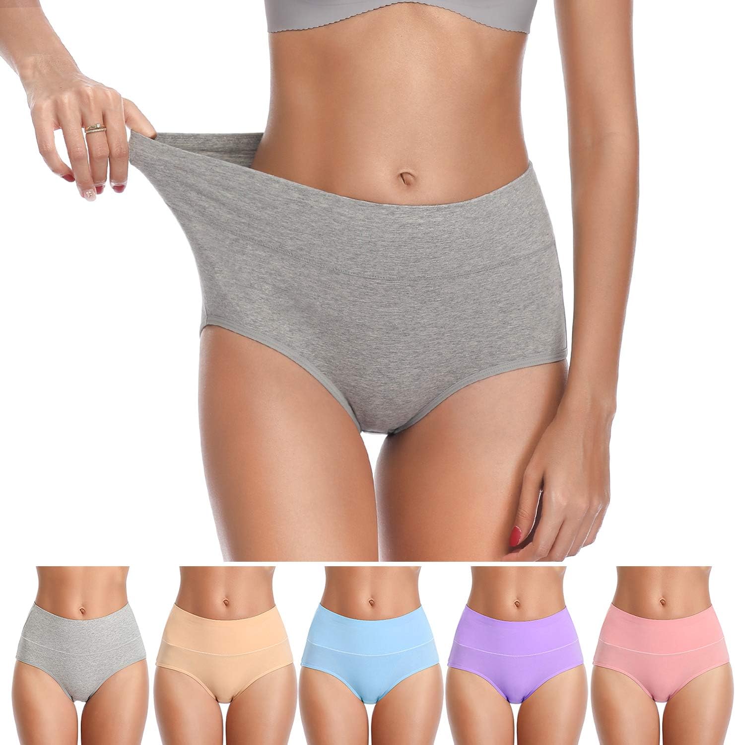 ASIMOON Womens Underwear, Cotton Underwear Postpartum Tummy Control Panties Stretch Breathable Full Coverage Ladies Briefs