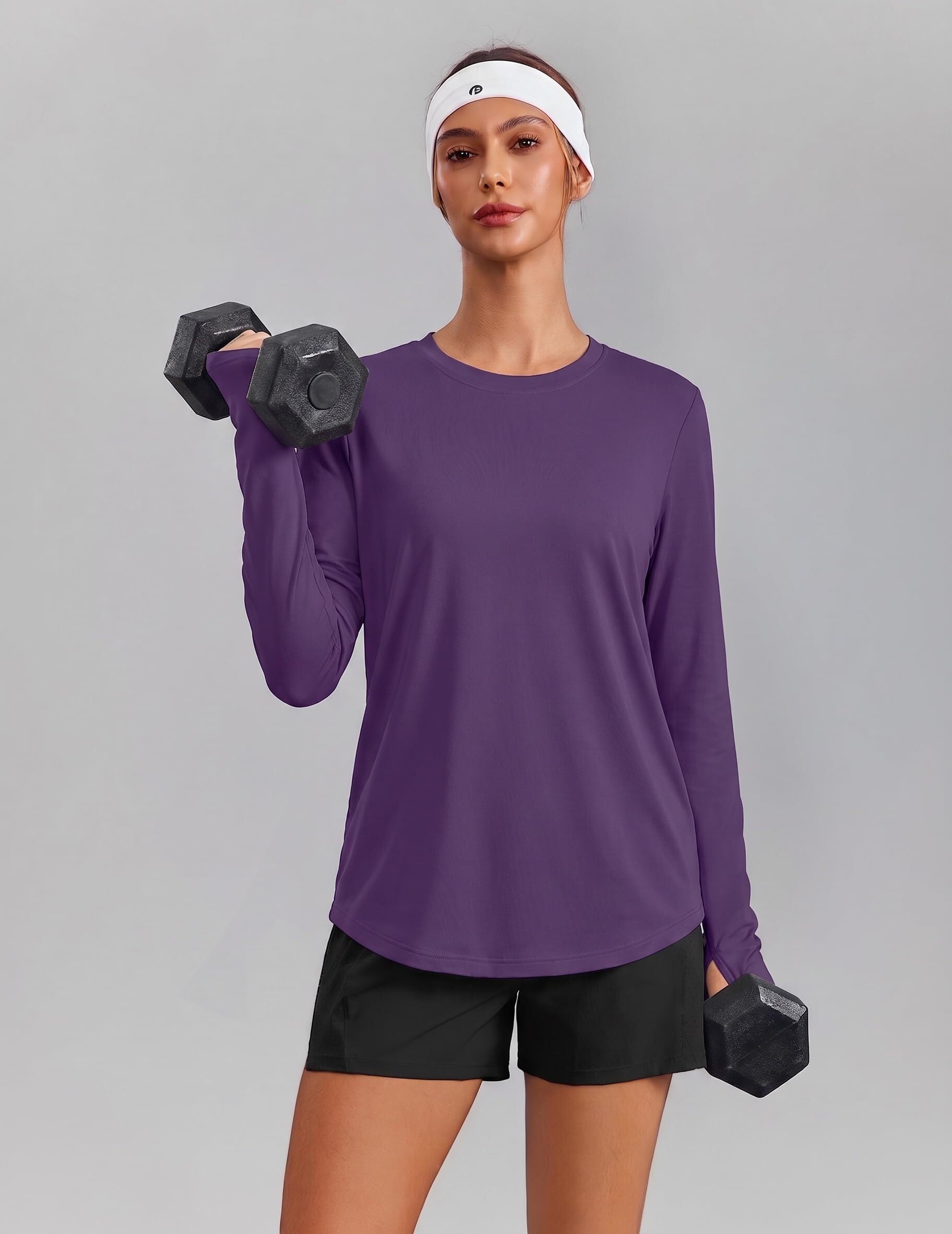 PINSPARK Damska koszulka sportowa z długim rękawem Gym Top UPF 50, ochrona przed słońcem, szybkoschnąca, oddychająca koszulka funkcyjna, fitness, joga, sport