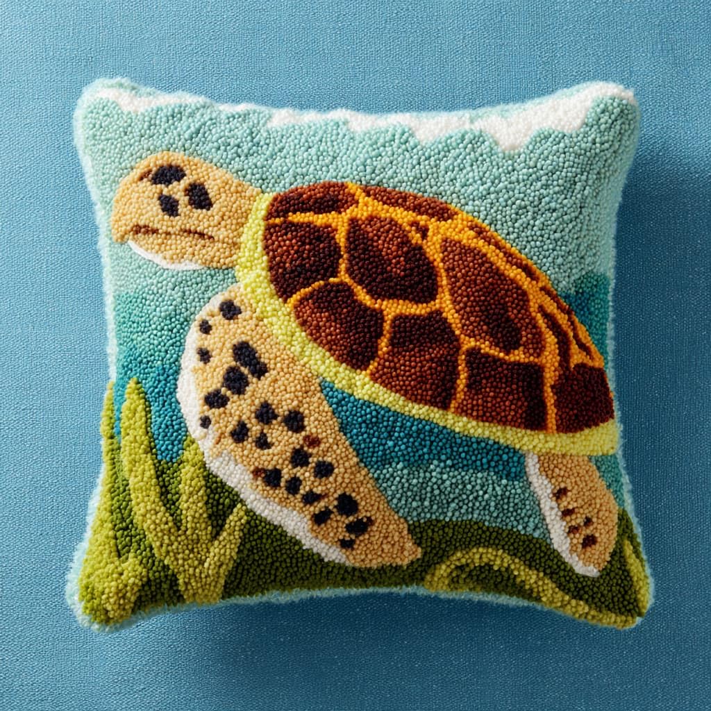 WallustrioaW Latch Hook Cushion Kit,Animals, sea Turtles