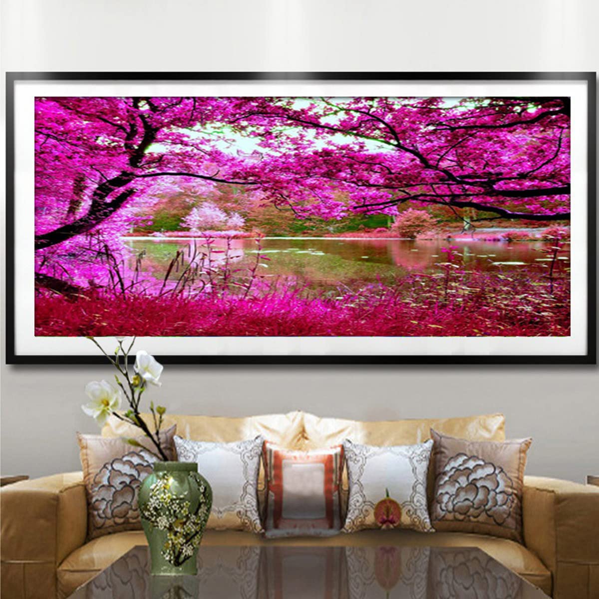 Instarry DIY 5D Diamond Painting Kit Completo Punto de Cruz Diamante Paisaje del Árbol de Sakura Decoración Casa 120x50 cm
