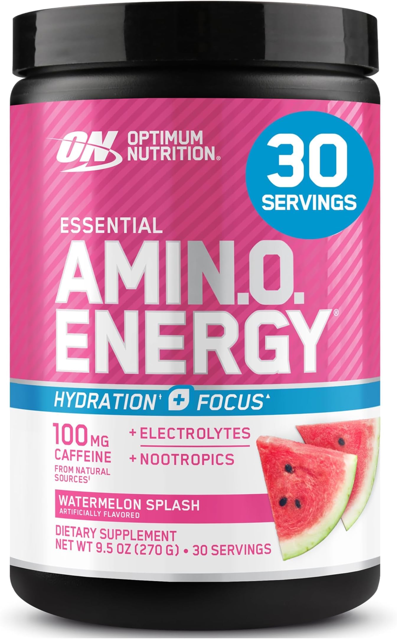 Optimum Nutrition Amino Energy Powder Plus Focus, with BCAA, Electrolytes, and Caffeine, Watermelon, 30 Servings (Packaging May Vary) (Pack of 6)