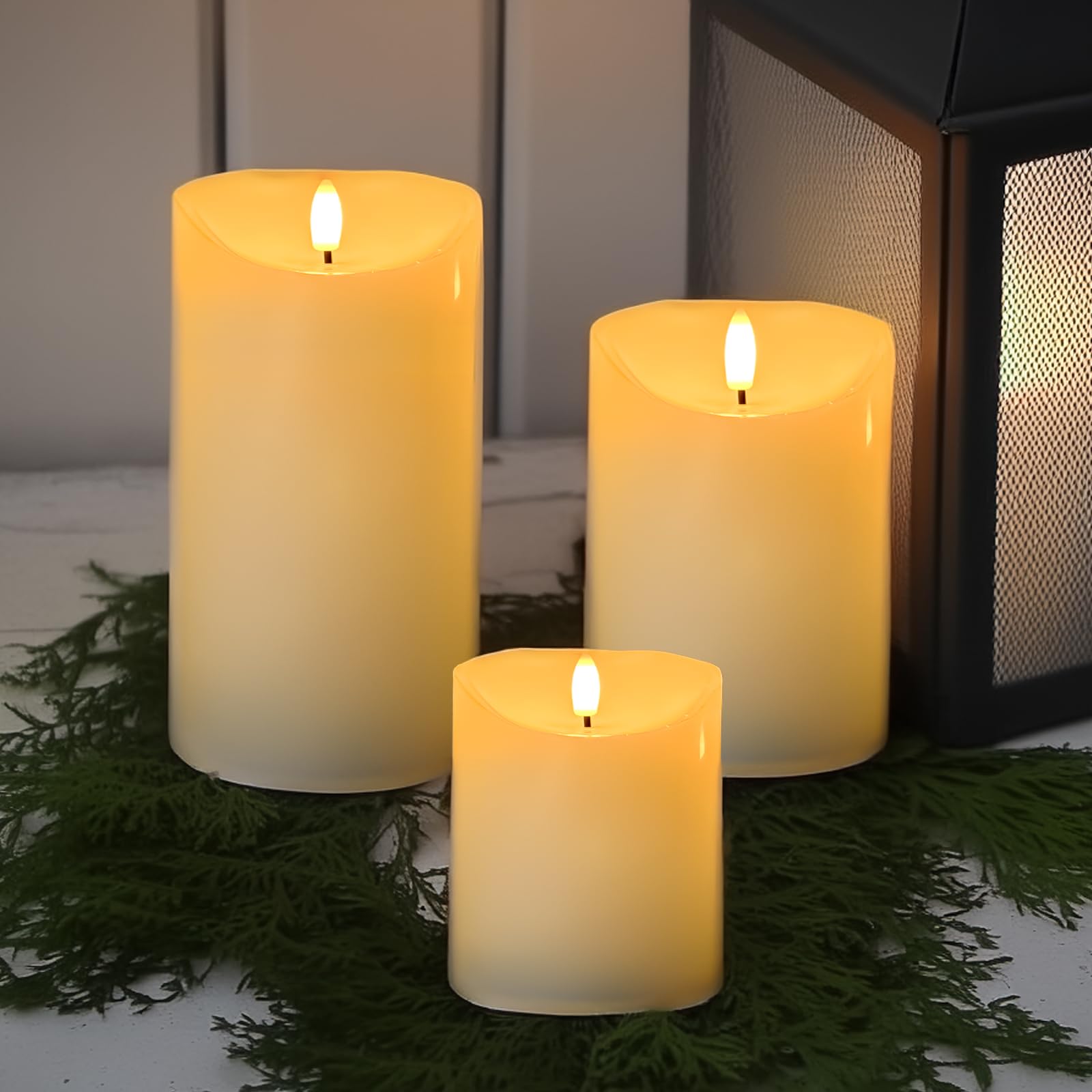 Marrakech zestaw 6 świec LED w kolorze kremowym białym Ø 7,5 cm w 3 rozmiarach | z prawdziwego wosku, migoczące świece LED, zasilane bateriami, z funkcją timera, do wieńca adwentowego (6)