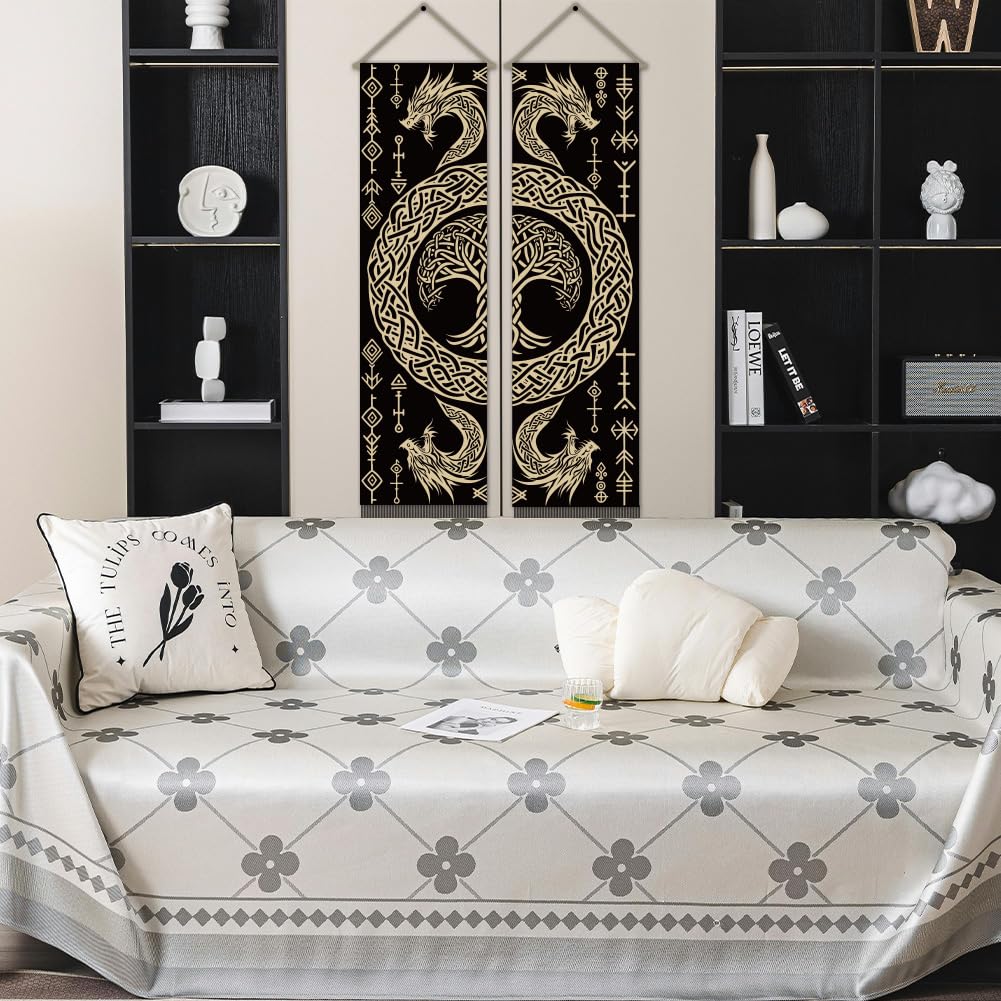 AHANDMAKER Confezione Da 2 Arazzi Minimalisti Con Foglie Verticali Bohémien Con Foglie E Nappe, Arazzo Da Appendere Alla Parete Per Camera Da Letto - 10