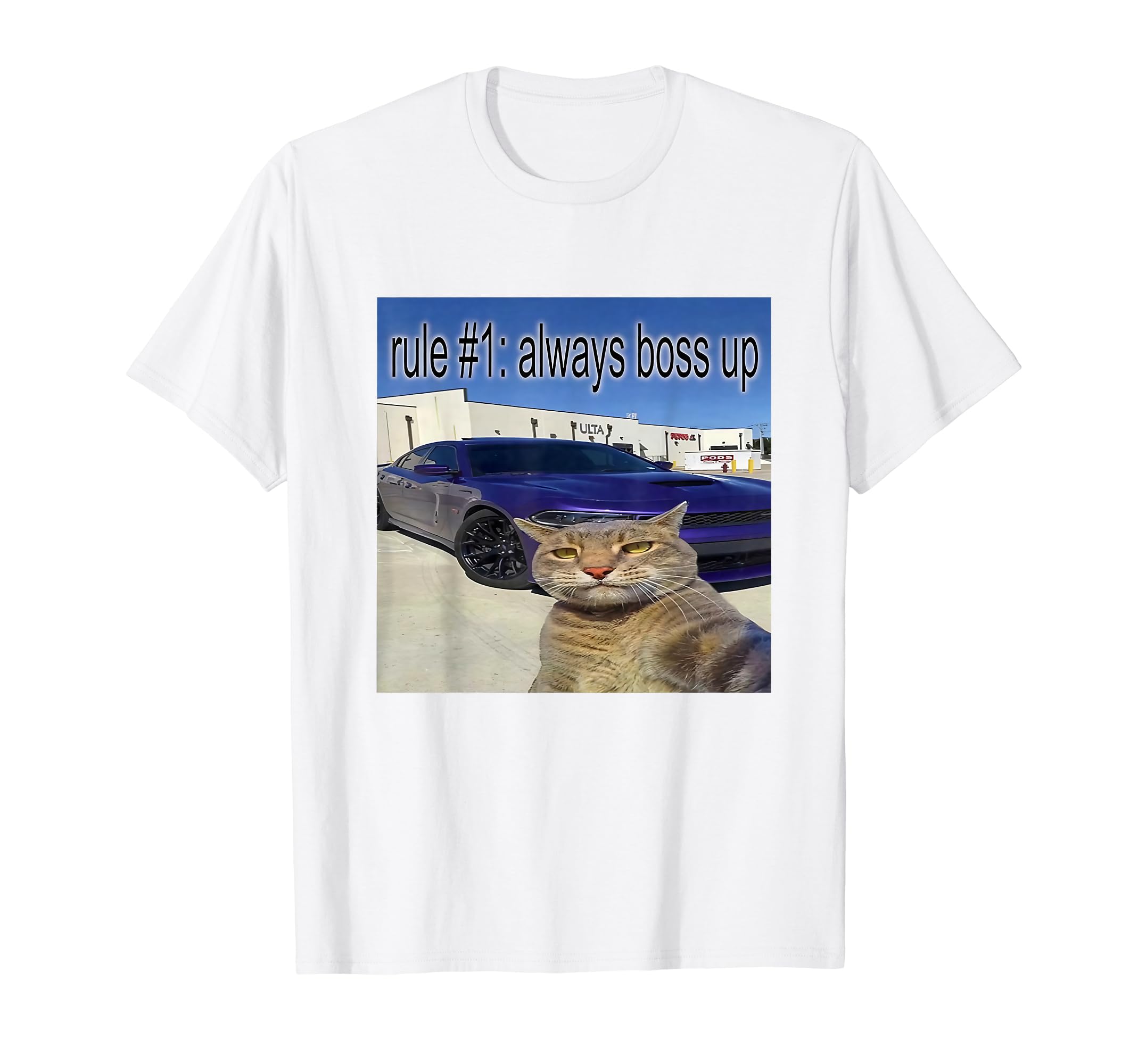 Funny Meme TeesRule 1 Always Boss Up Funny Cat Oddly Specific Dank Meme T-Shirt